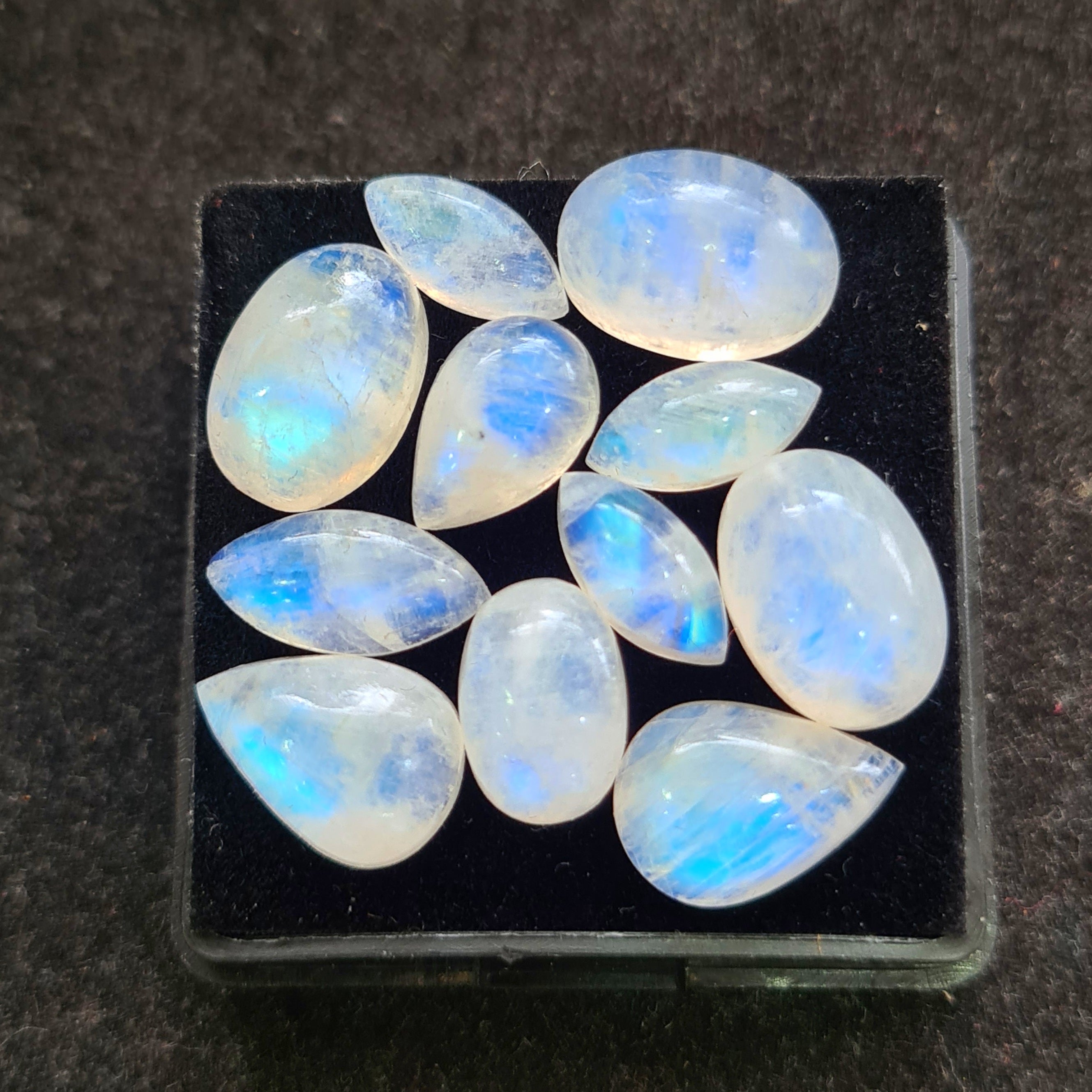 11 Pcs Natural Rainbow Moonstone Cabochons |12-14mm | Shape: Mix