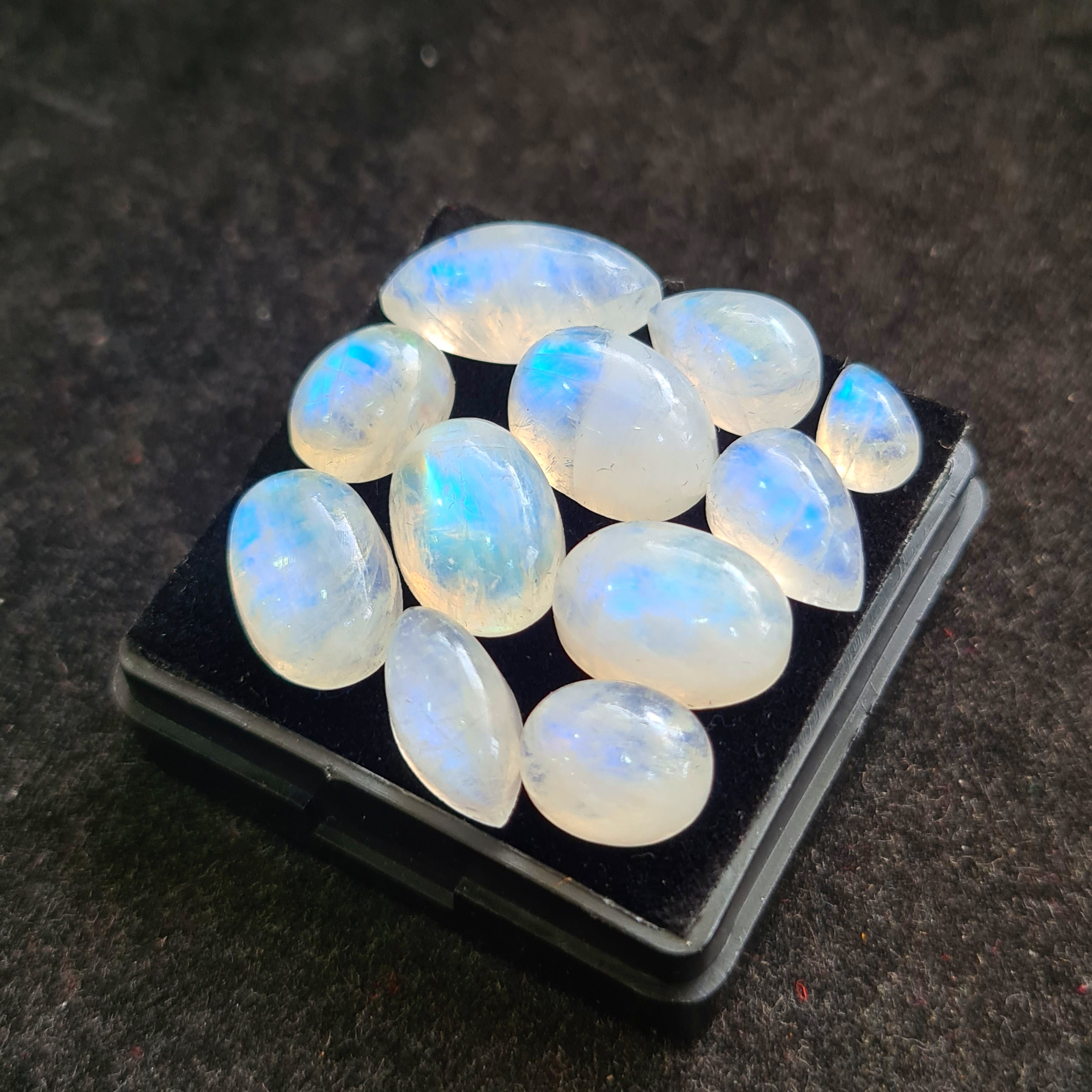 11 Pcs Natural Rainbow Moonstone Cabochons |9-18mm | Shape: Mix