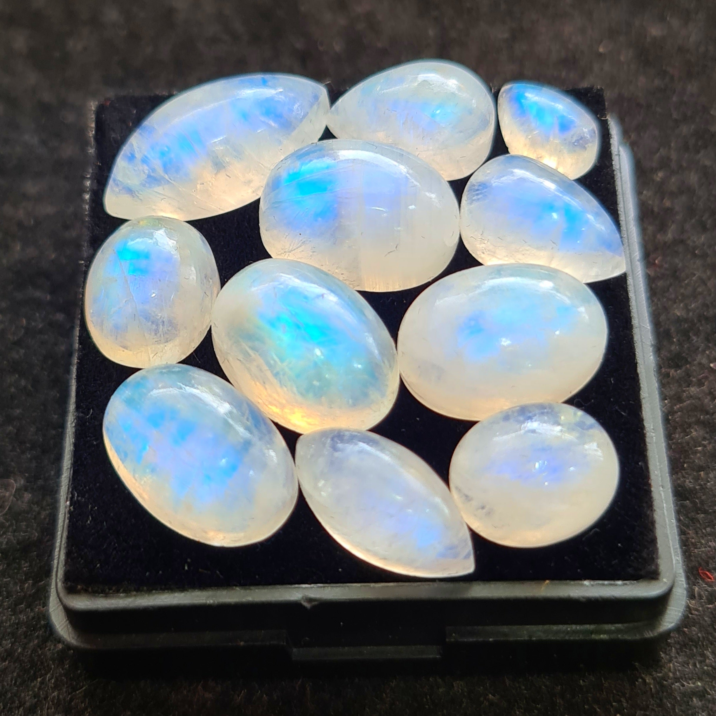11 Pcs Natural Rainbow Moonstone Cabochons |9-18mm | Shape: Mix