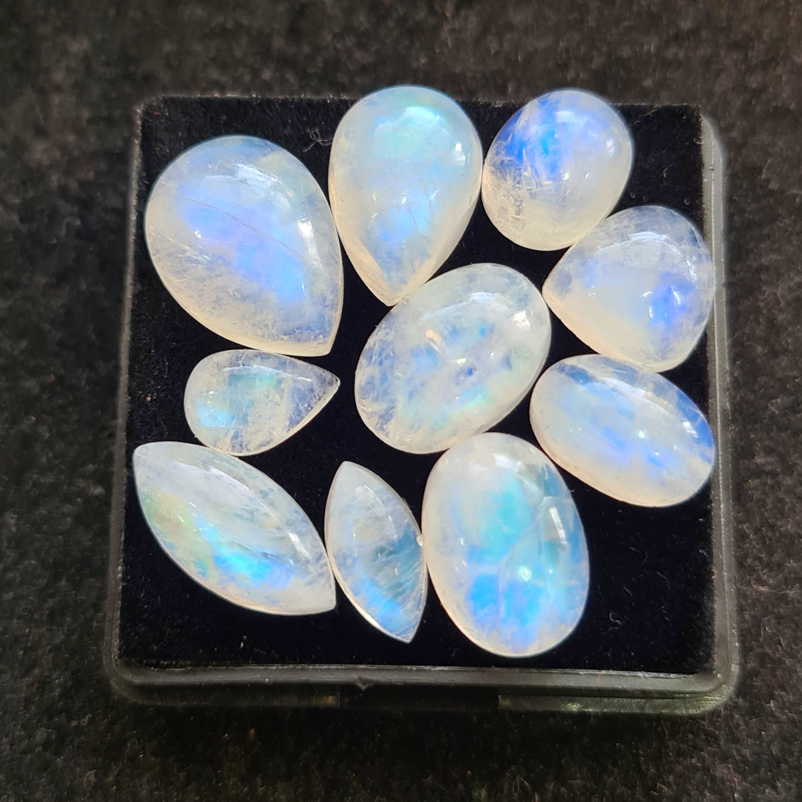 10 Pcs Natural Rainbow Moonstone Cabochons |10-16mm | Shape: Mix