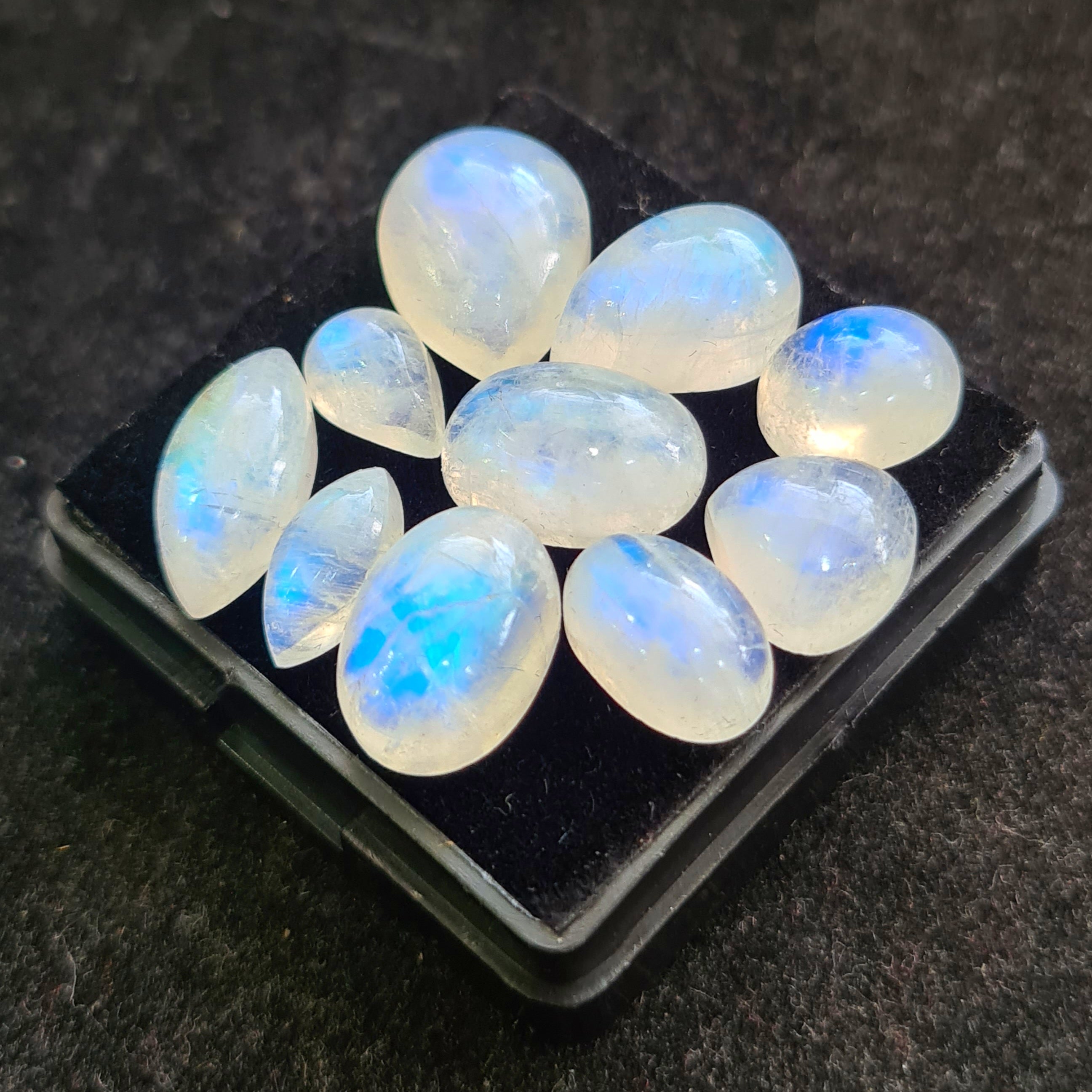 10 Pcs Natural Rainbow Moonstone Cabochons |10-16mm | Shape: Mix