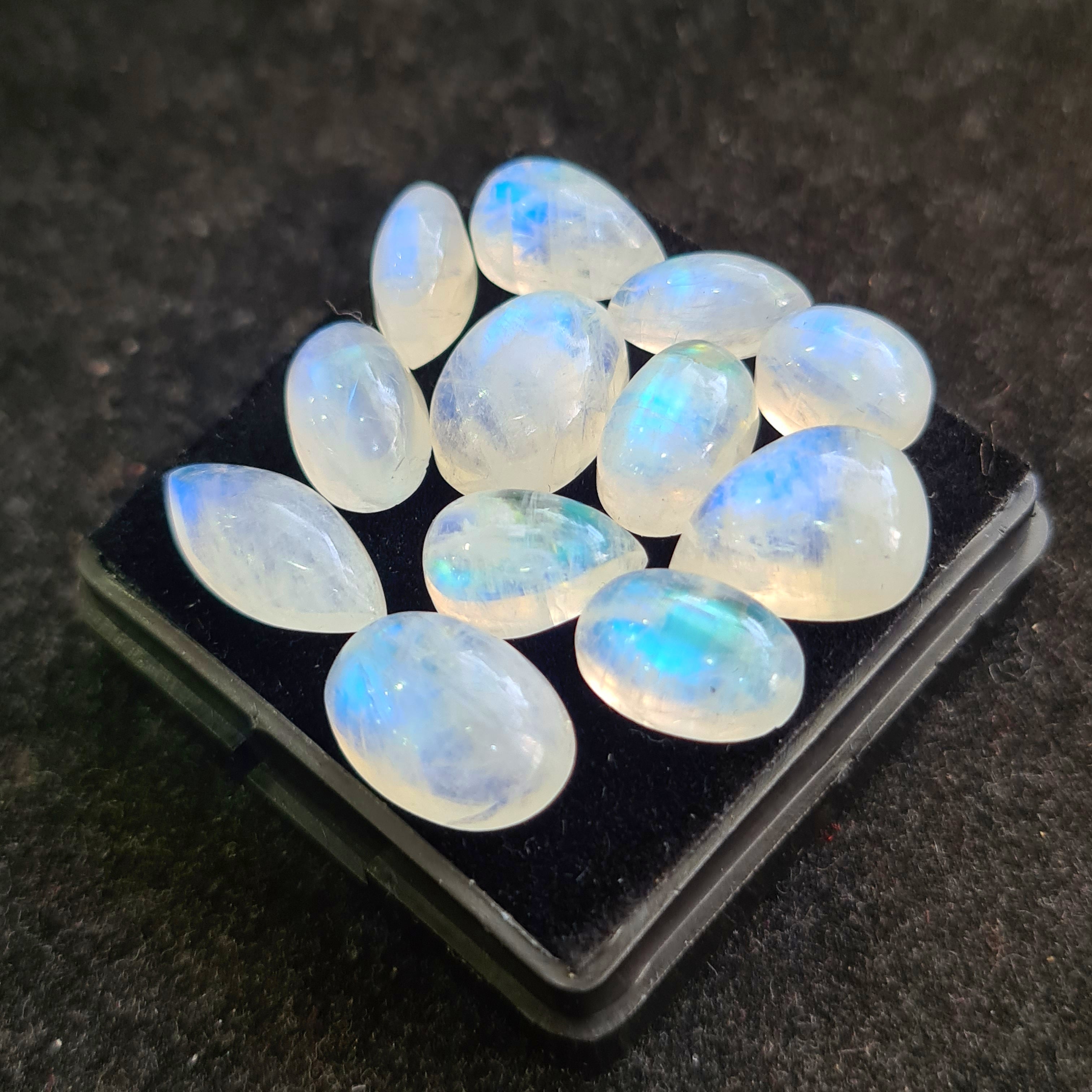 12 Pcs Natural Rainbow Moonstone Cabochons |10-16mm | Shape: Mix
