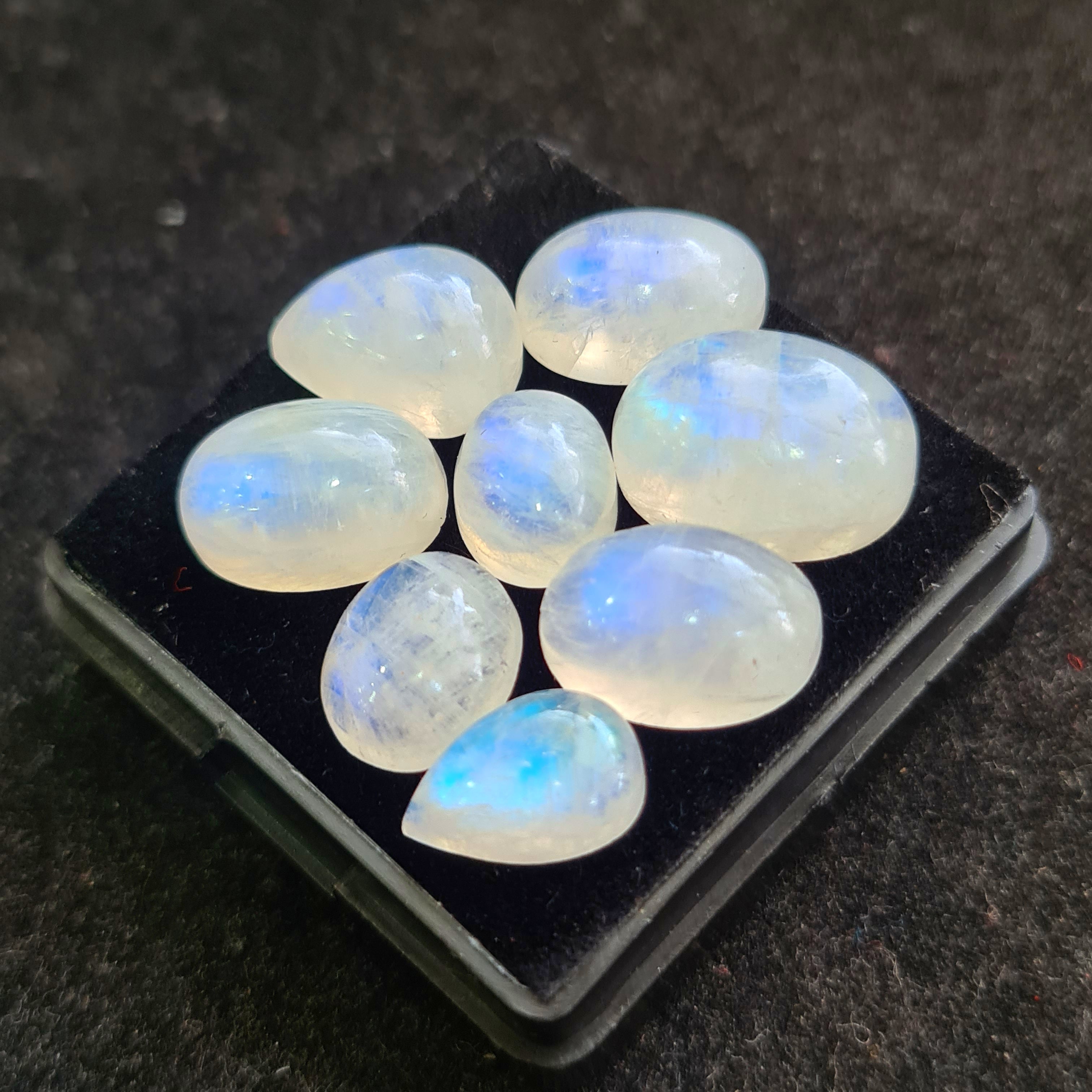 8 Pcs Natural Rainbow Moonstone Cabochons |11-16mm | Shape: Mix
