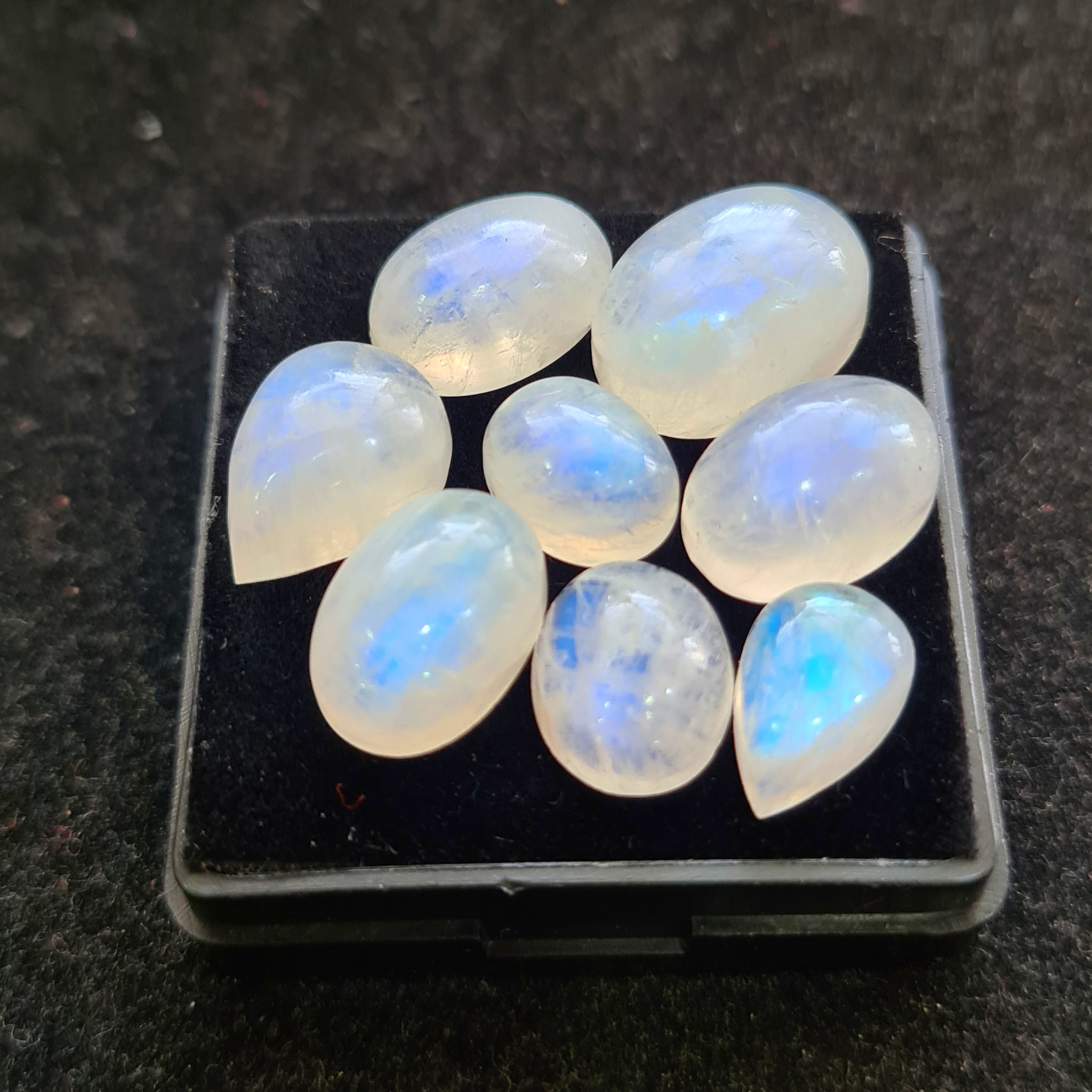 8 Pcs Natural Rainbow Moonstone Cabochons |11-16mm | Shape: Mix