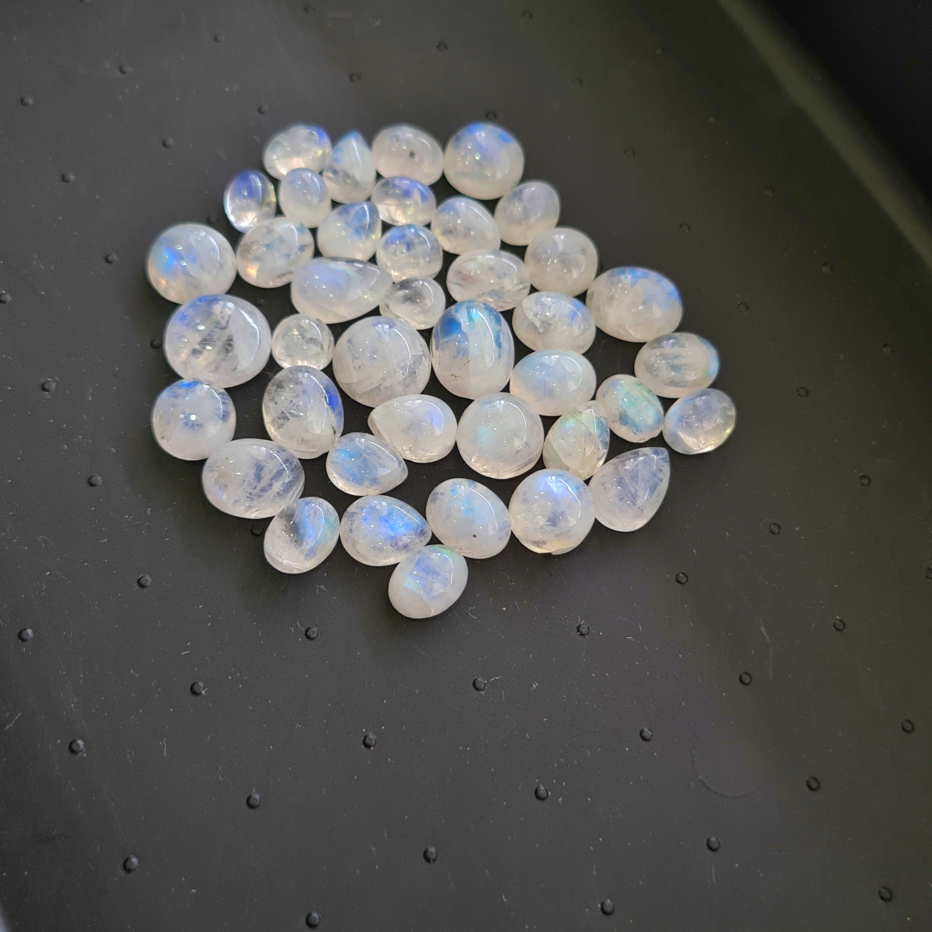 40 Pcs Natural Rainbow Moonstone Cabochons | 8x6mm | Mix Shape
