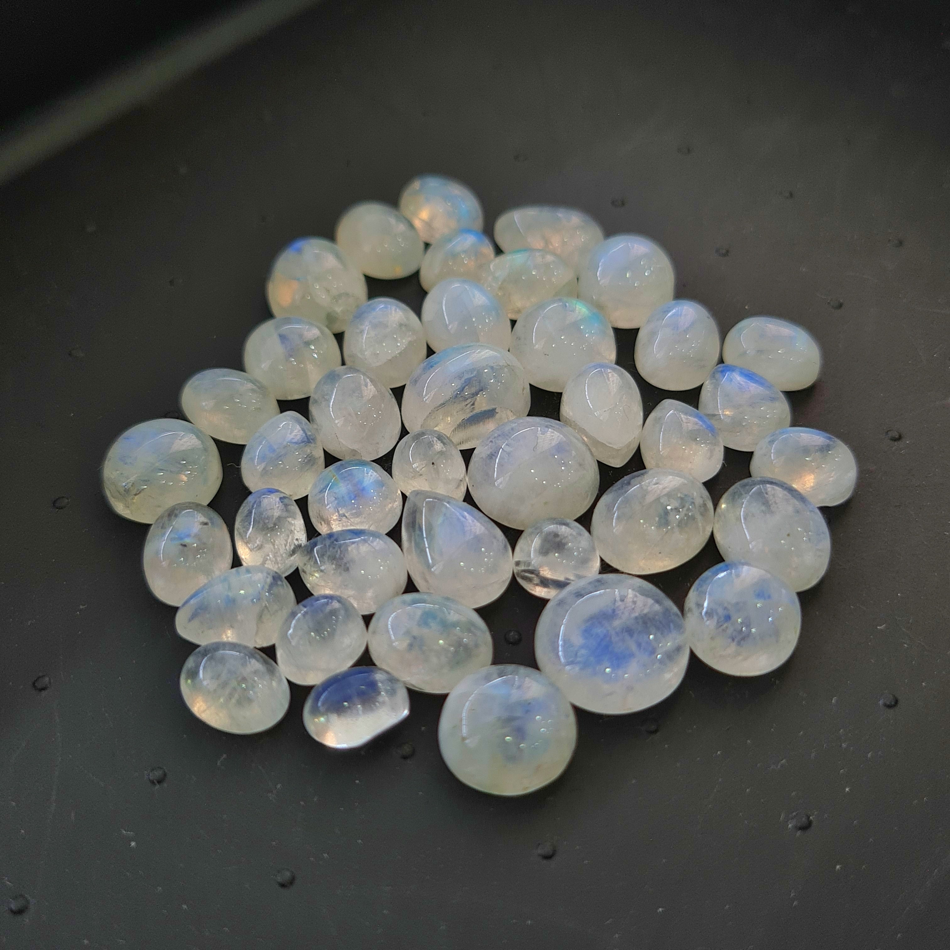 40 Pcs Natural Rainbow Moonstone Cabochons | 8x6mm | Mix Shape