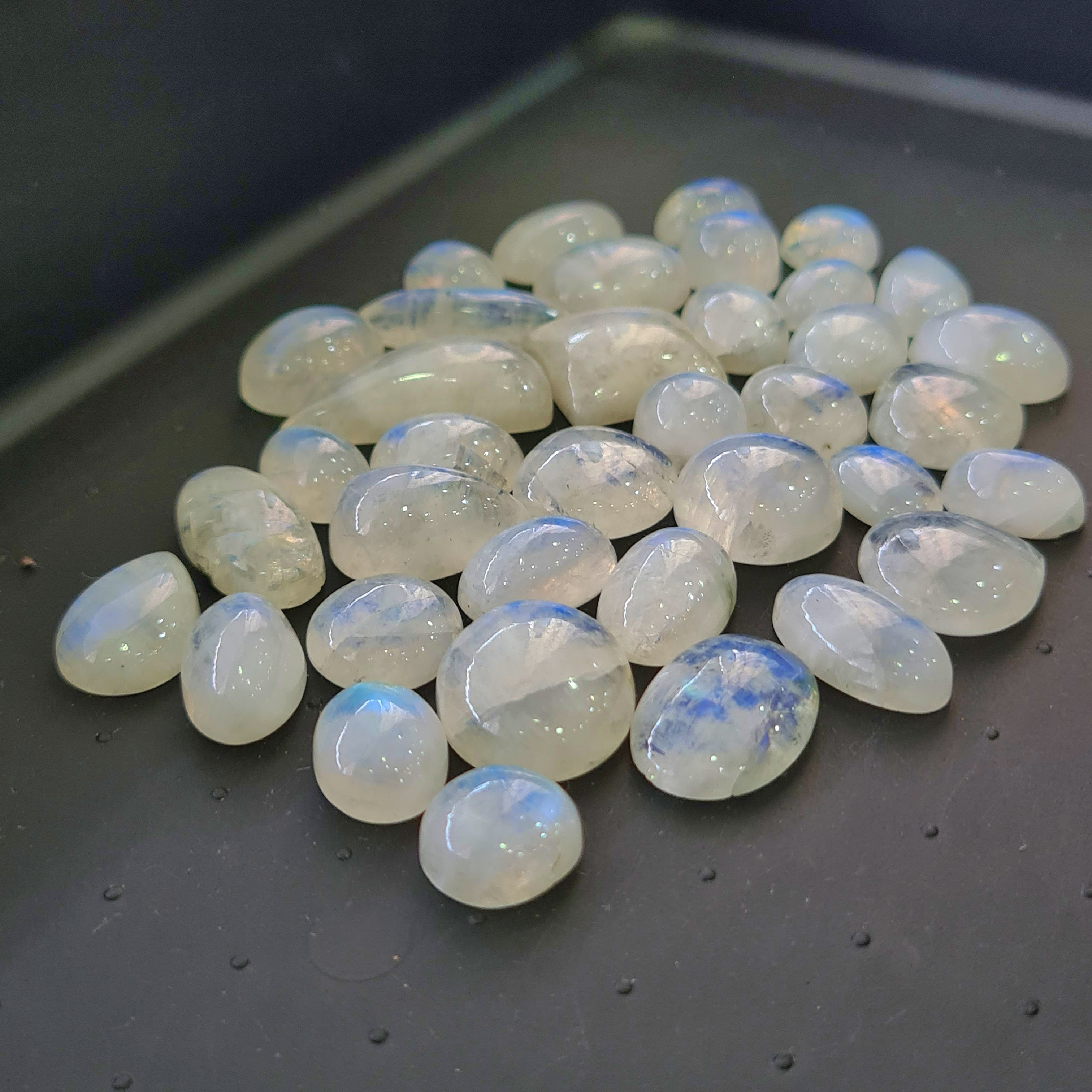 37 Pcs Natural Rainbow Moonstone Cabochons | 11-29mm | Mix Shape