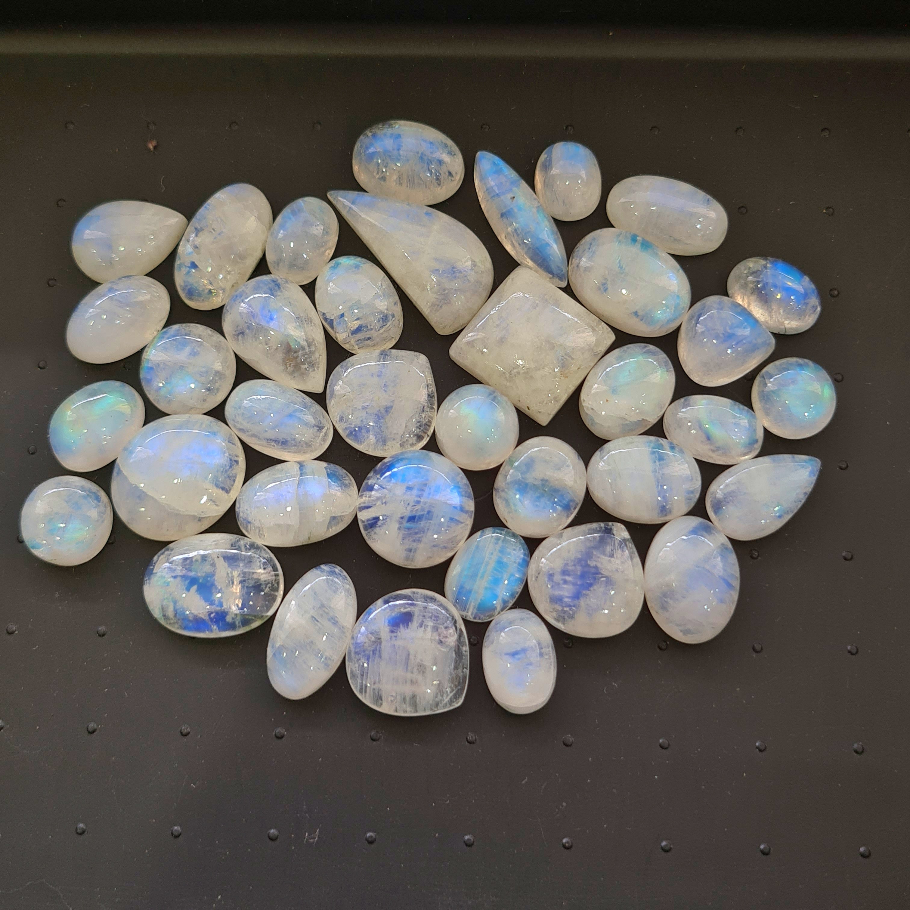 37 Pcs Natural Rainbow Moonstone Cabochons | 11-29mm | Mix Shape