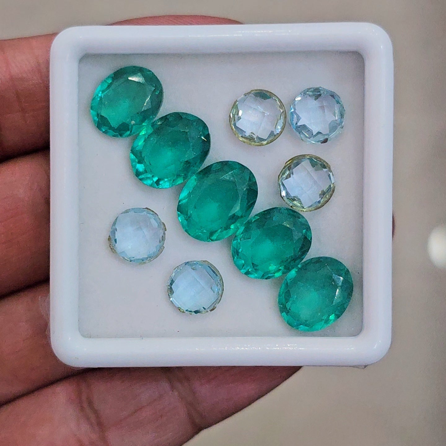 10 Pcs Of Blue topaz And Lab Grown Emerald Faceted | Oval & Round | Size: 8-13mm