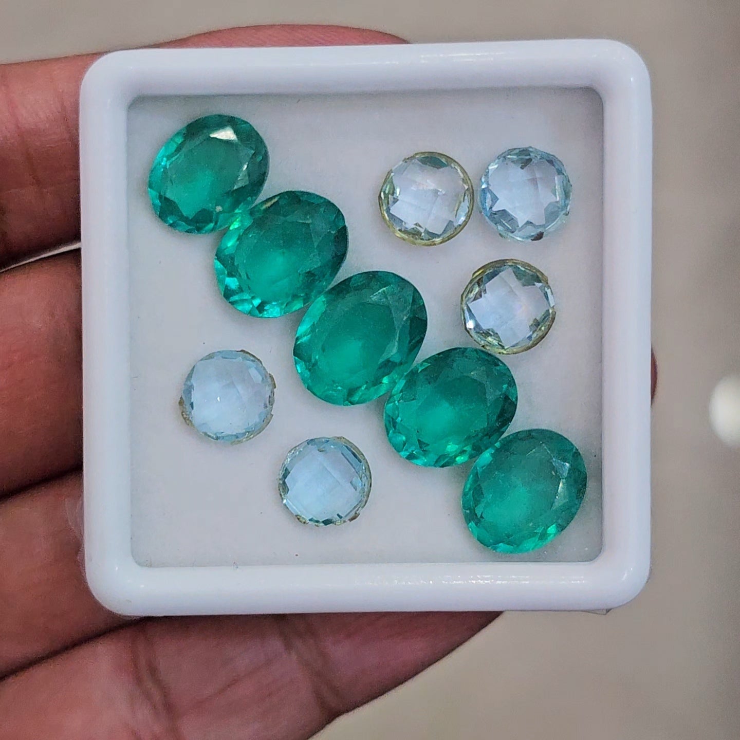10 Pcs Of Blue topaz And Lab Grown Emerald Faceted | Oval & Round | Size: 8-13mm
