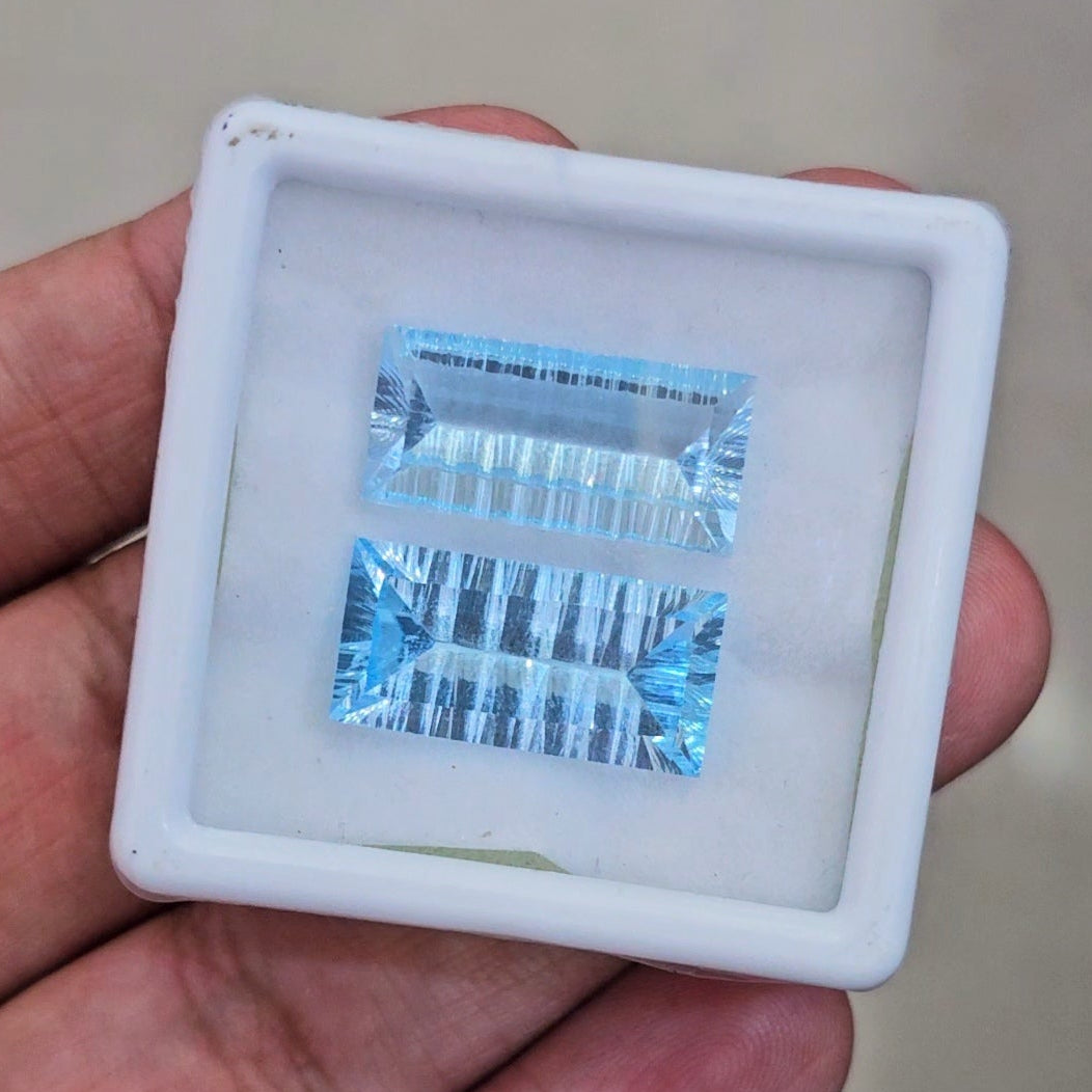 2 Pcs Of Blue Topaz Faceted | Rectangle | Size: 20x10mm