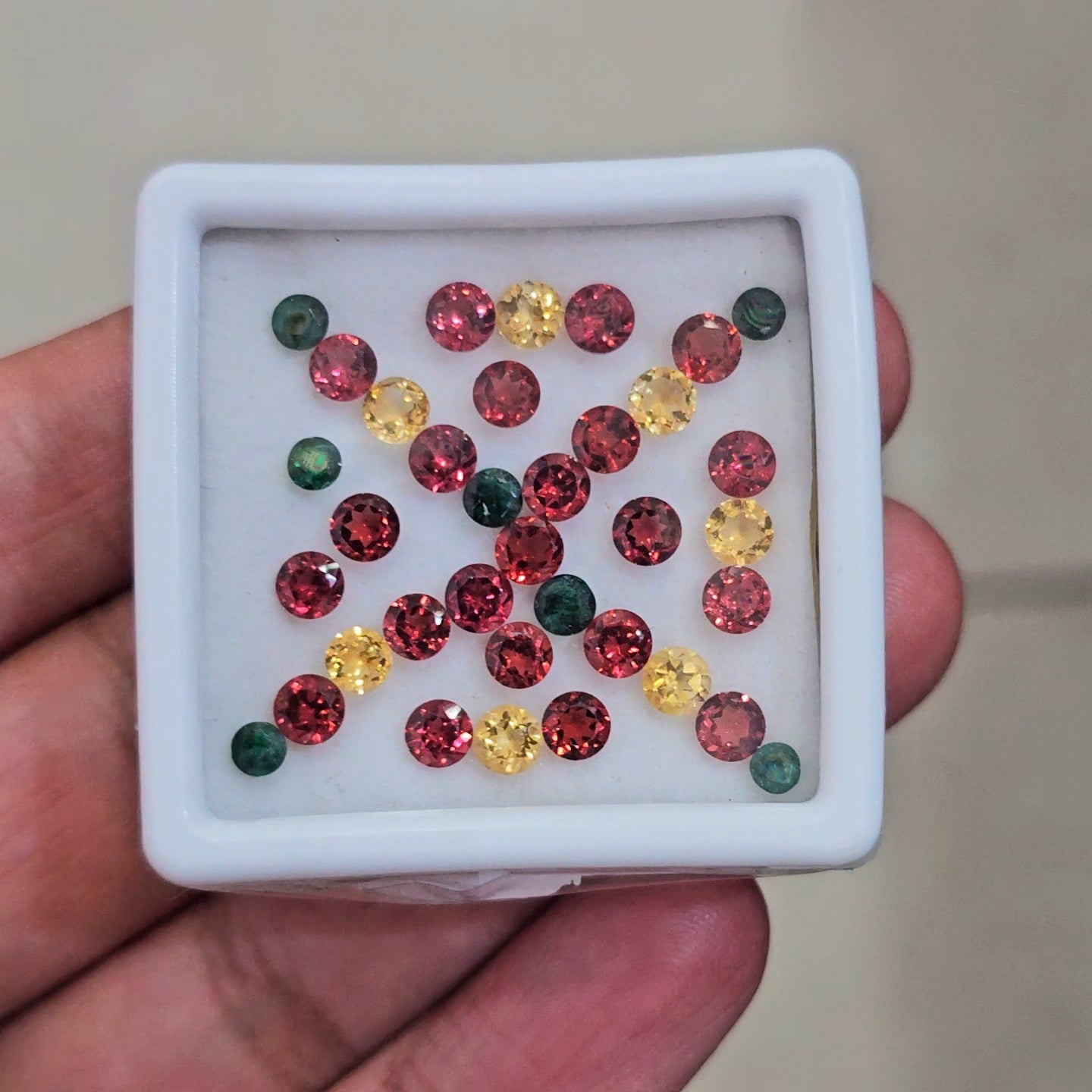 36 Pcs Of Natural  Citrine, Garnet, Emerald Faceted  | Round | Size: 3-4mm