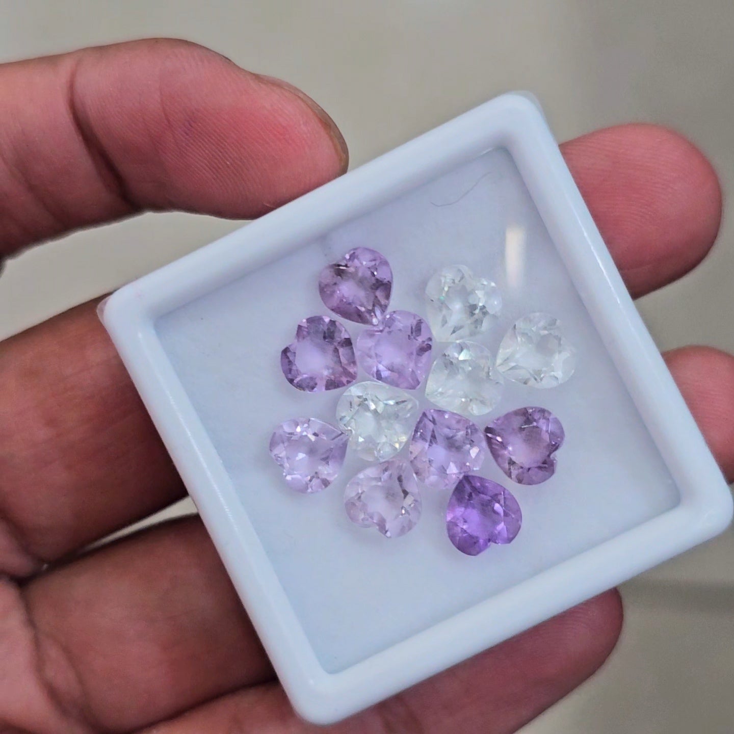 12 Pcs Of Natural Amethyst & White Topaz Faceted | Heart | Size: 7mm