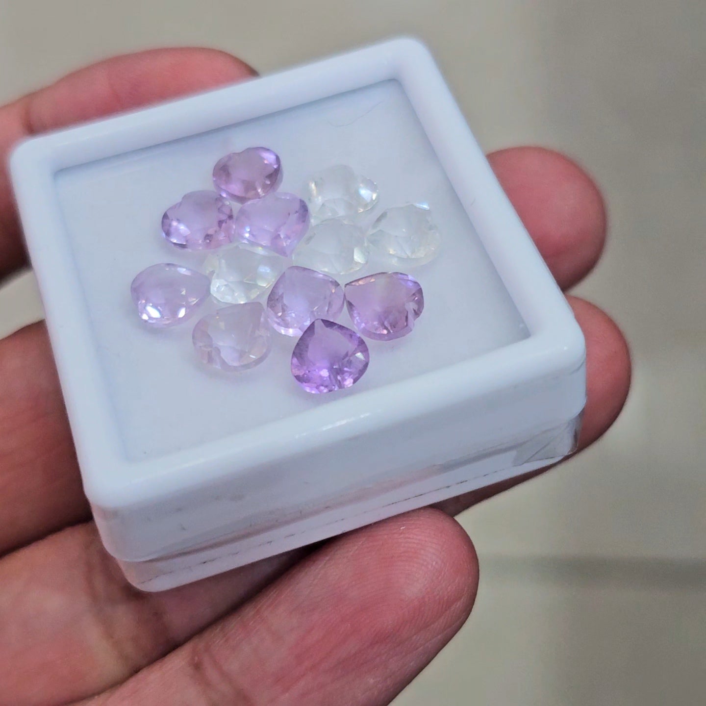 12 Pcs Of Natural Amethyst & White Topaz Faceted | Heart | Size: 7mm