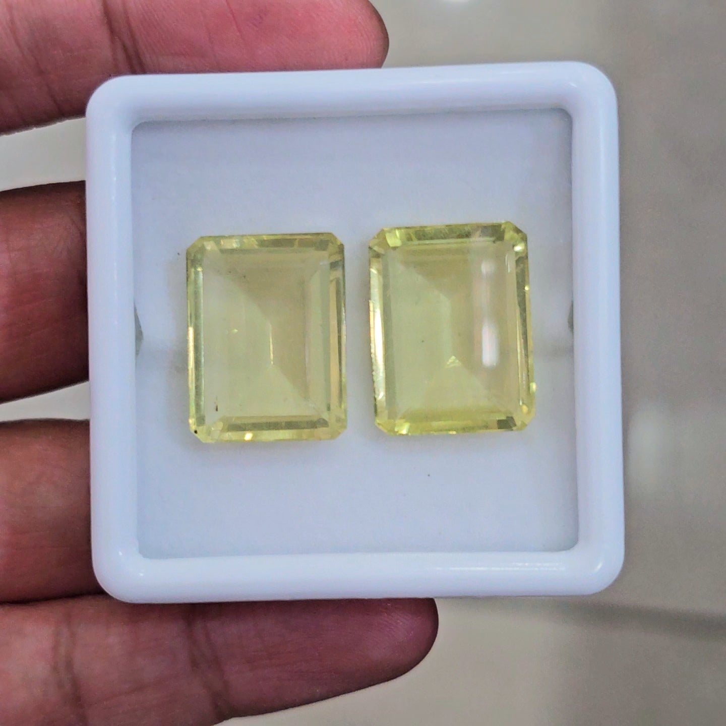 2 Pcs Of Natural Lemon Quartz Faceted | Rectangle | Size: 19x15mm