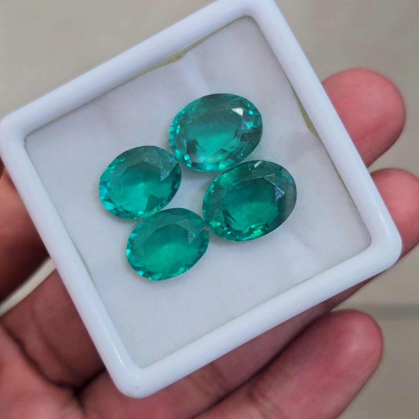 4 Pcs Of Lab Grown Emerald Faceted | Oval | Size: 13-16mm