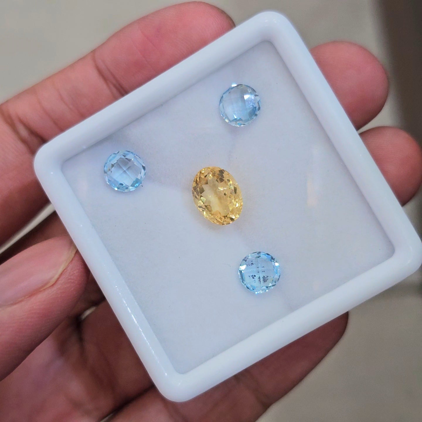 4 Pcs Of Natural Blue Topaz & Citrine Faceted | Mix | Size:7-10mm