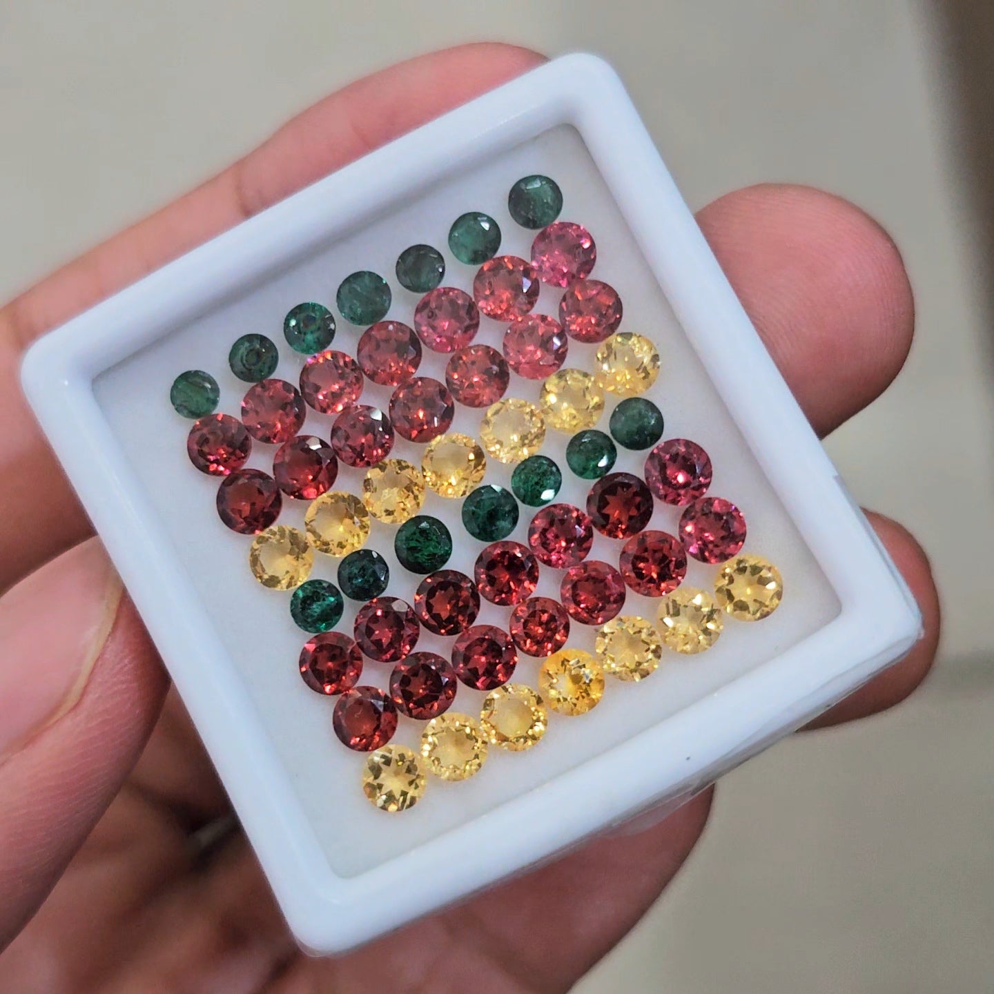 56 Pcs Of Garnet, Citrine,  Emerald Faceted | Round | Size: 3-4mm