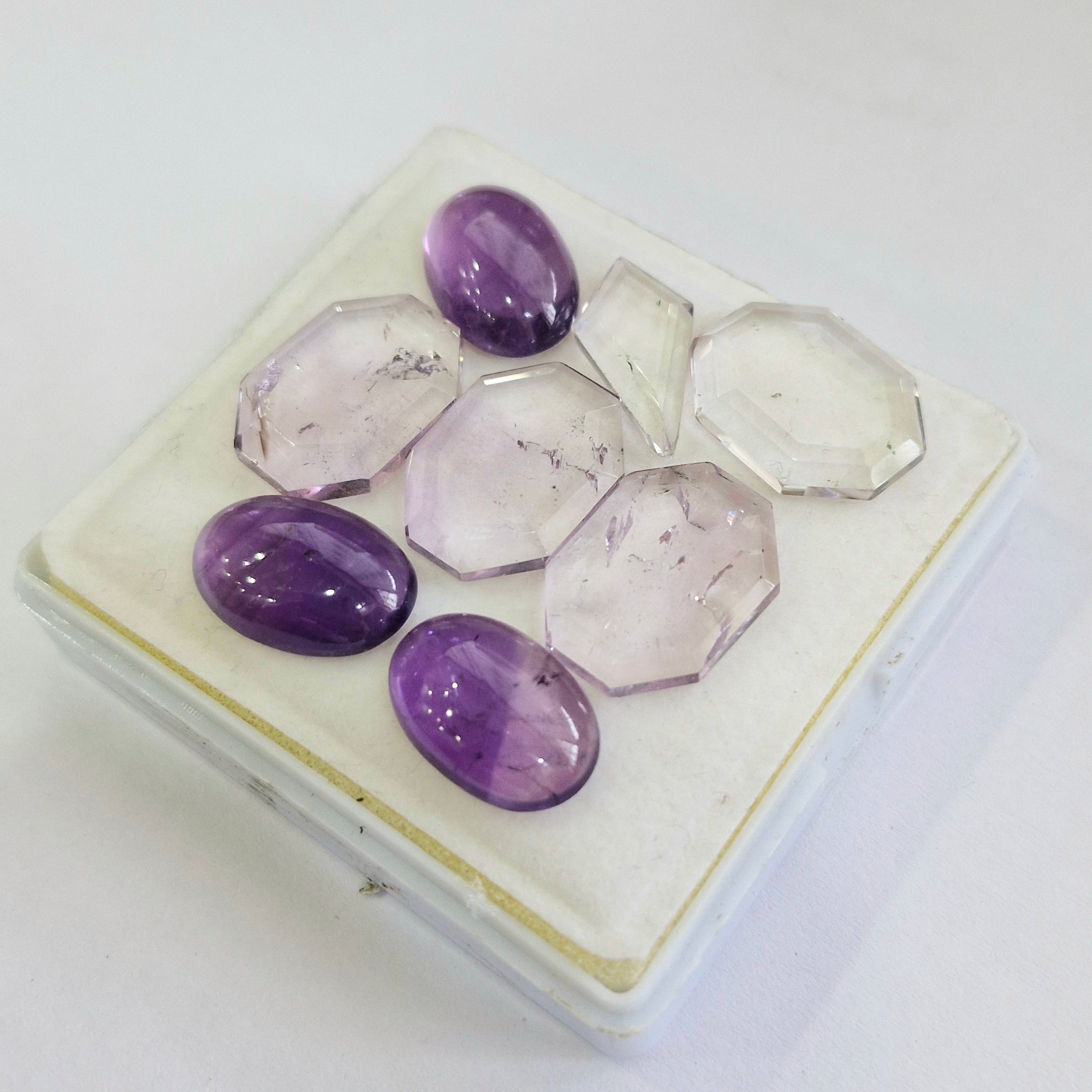 74.6cts Of Natural Amethyst Flat Back Fancy & Cabochons | Size: 18-20mm | 8pcs