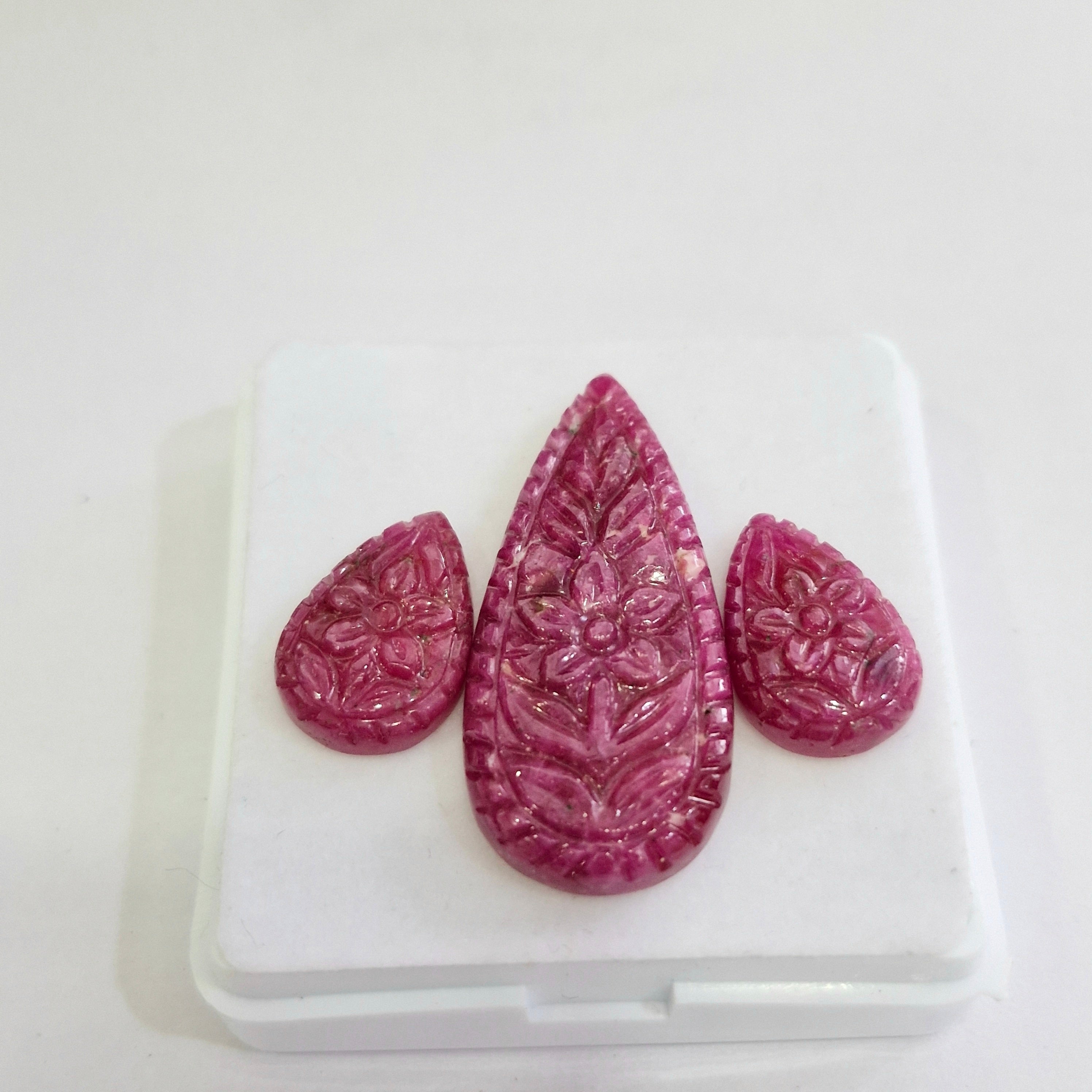 55.1cts Of Natural Ruby Carved  | Pear | Size: 18-37mm | 3pcs