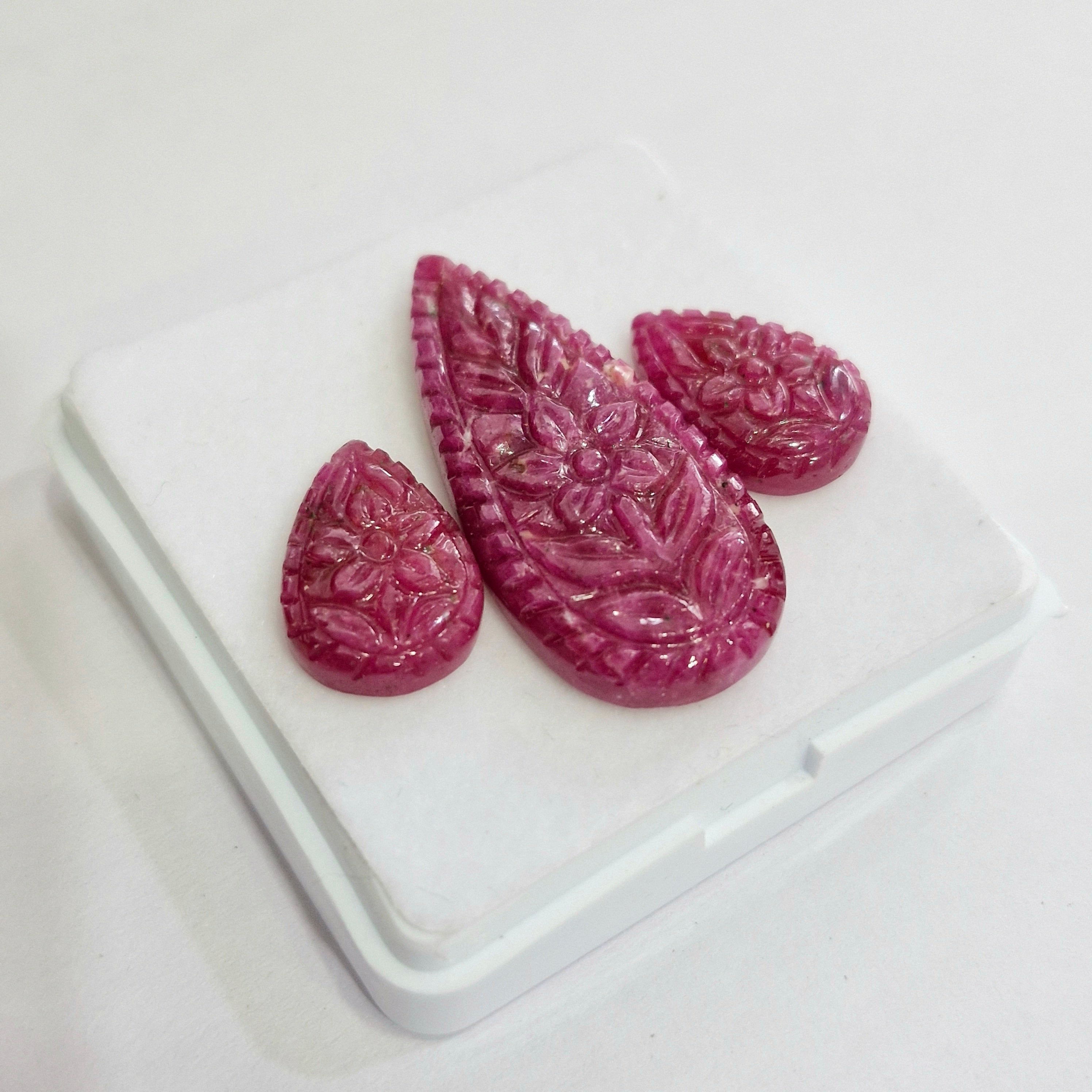 55.1cts Of Natural Ruby Carved  | Pear | Size: 18-37mm | 3pcs