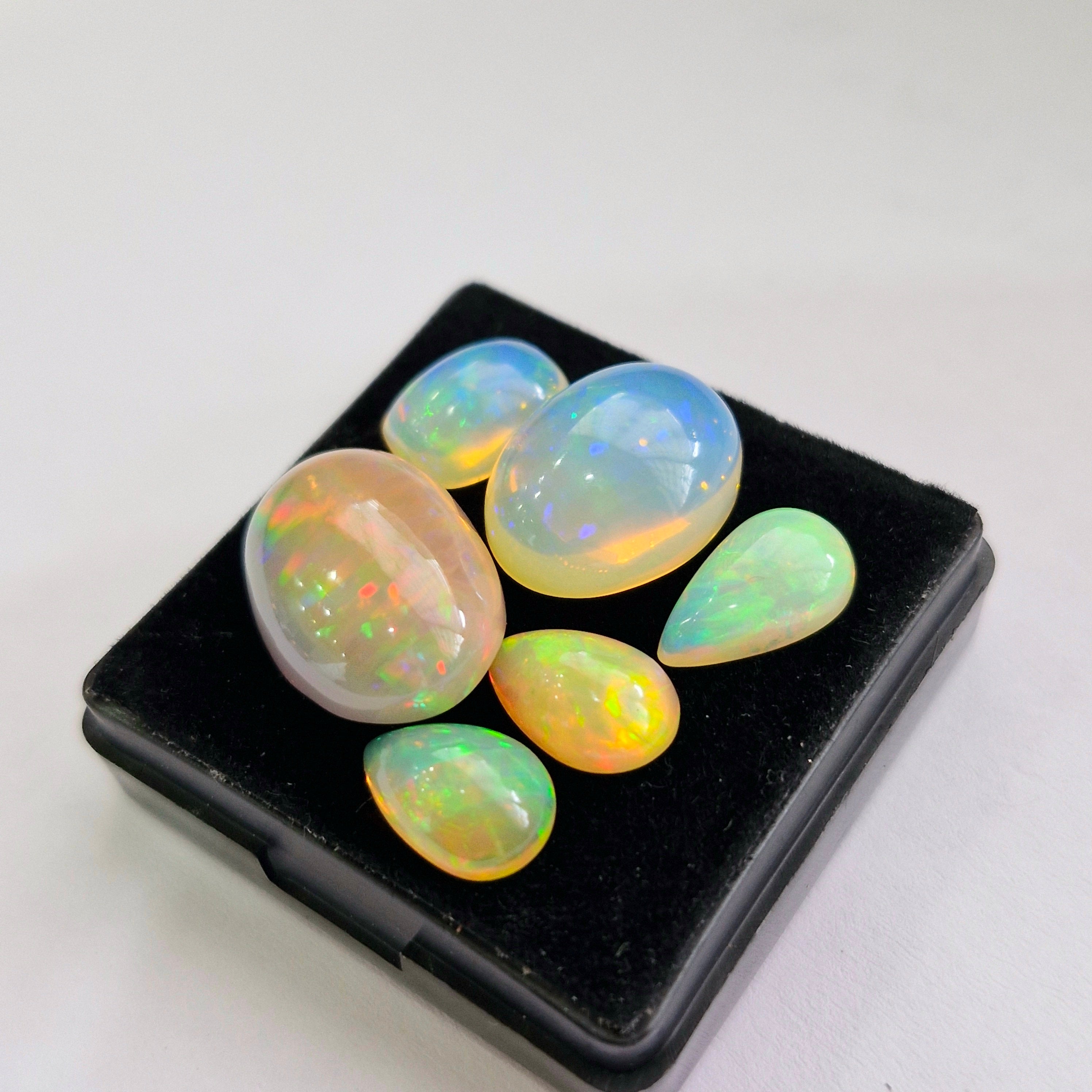 30.5cts Of  Natural Ethiopian Opal Cabochon  | Mix | Size: 12-19mm | 6pcs