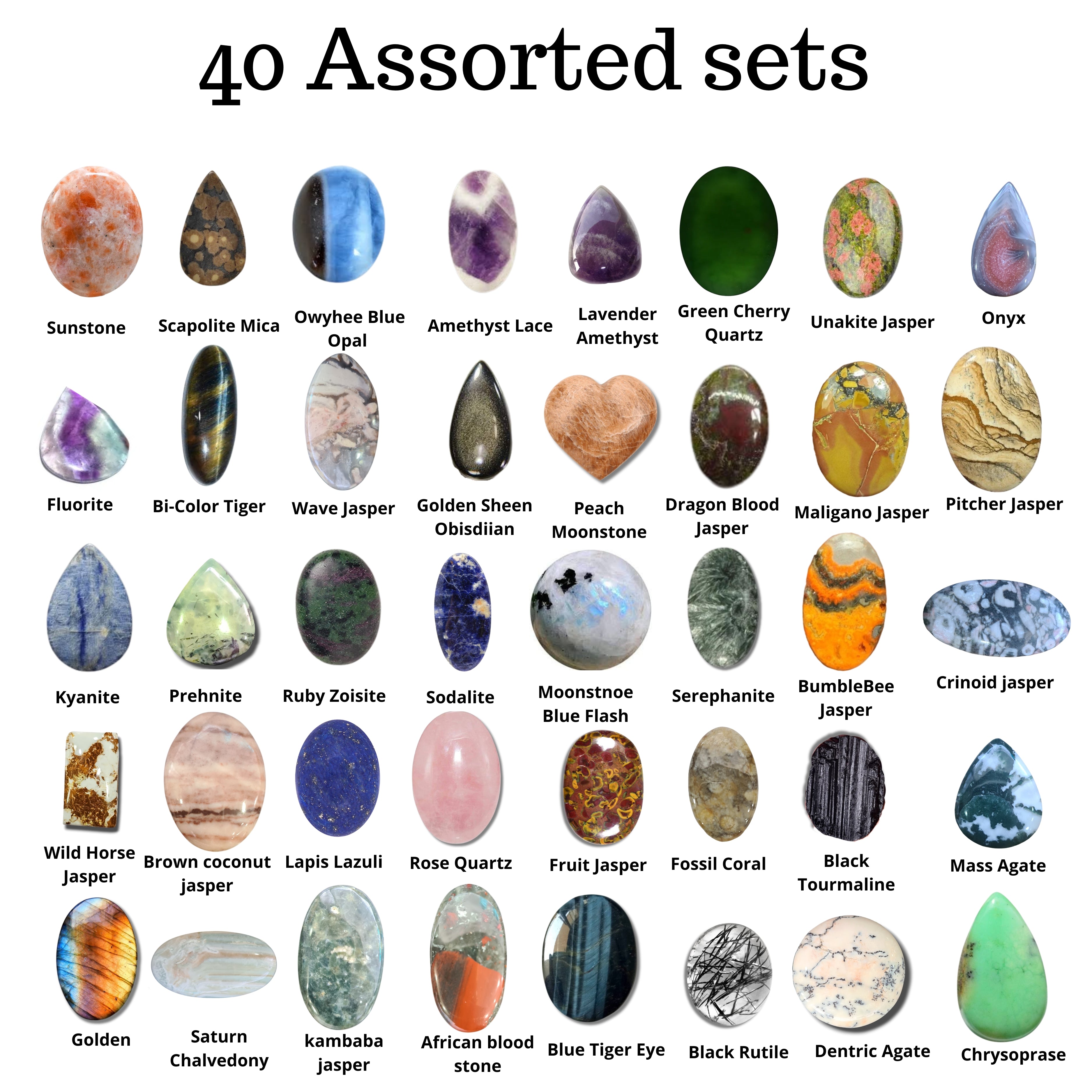 40 sets of Cabochons | V3.0 | Labeled | 1KG Box | 100+ Stones