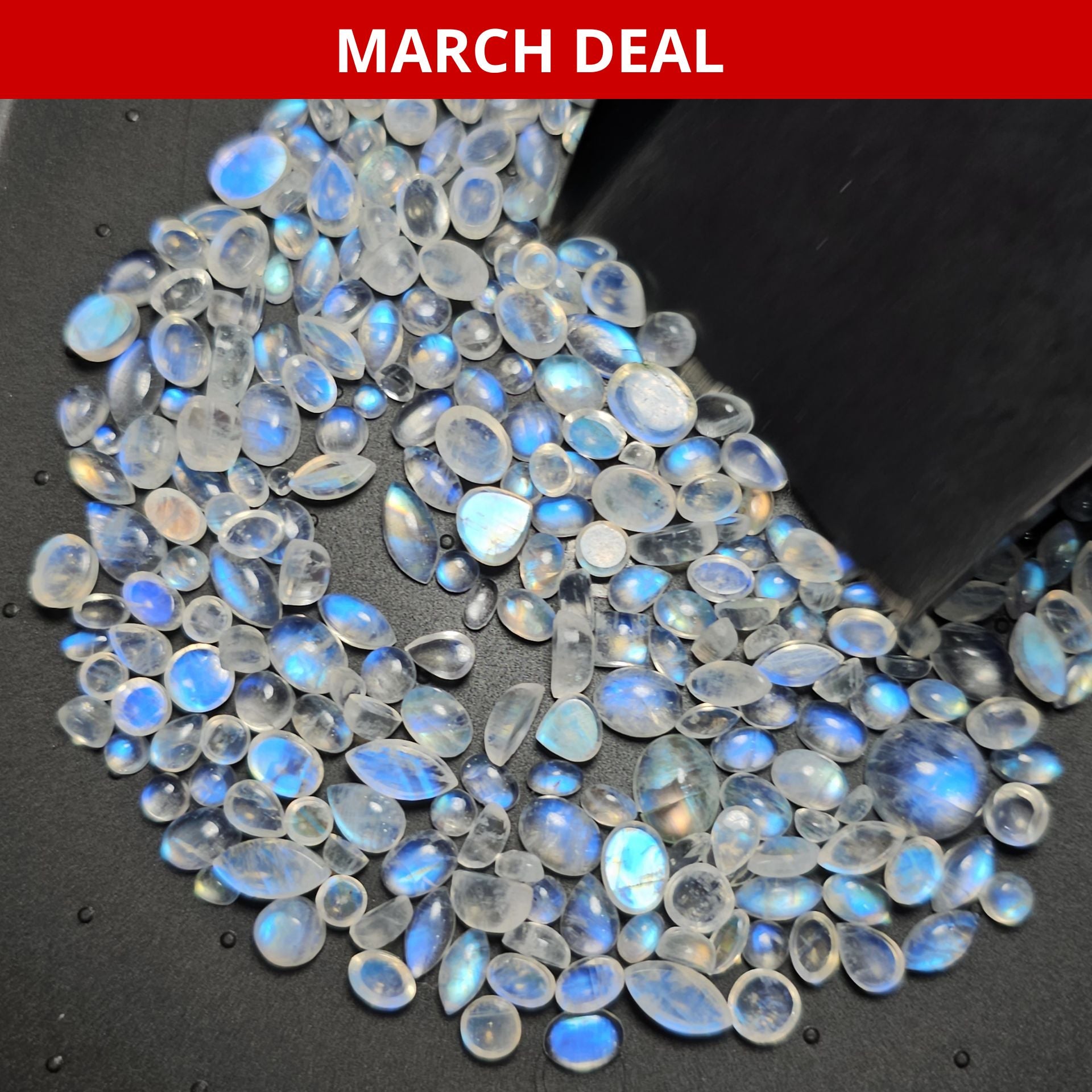 50 Pcs of Good Quality Rainbow Moonstone Cabochons | Blue Flash - The LabradoriteKing