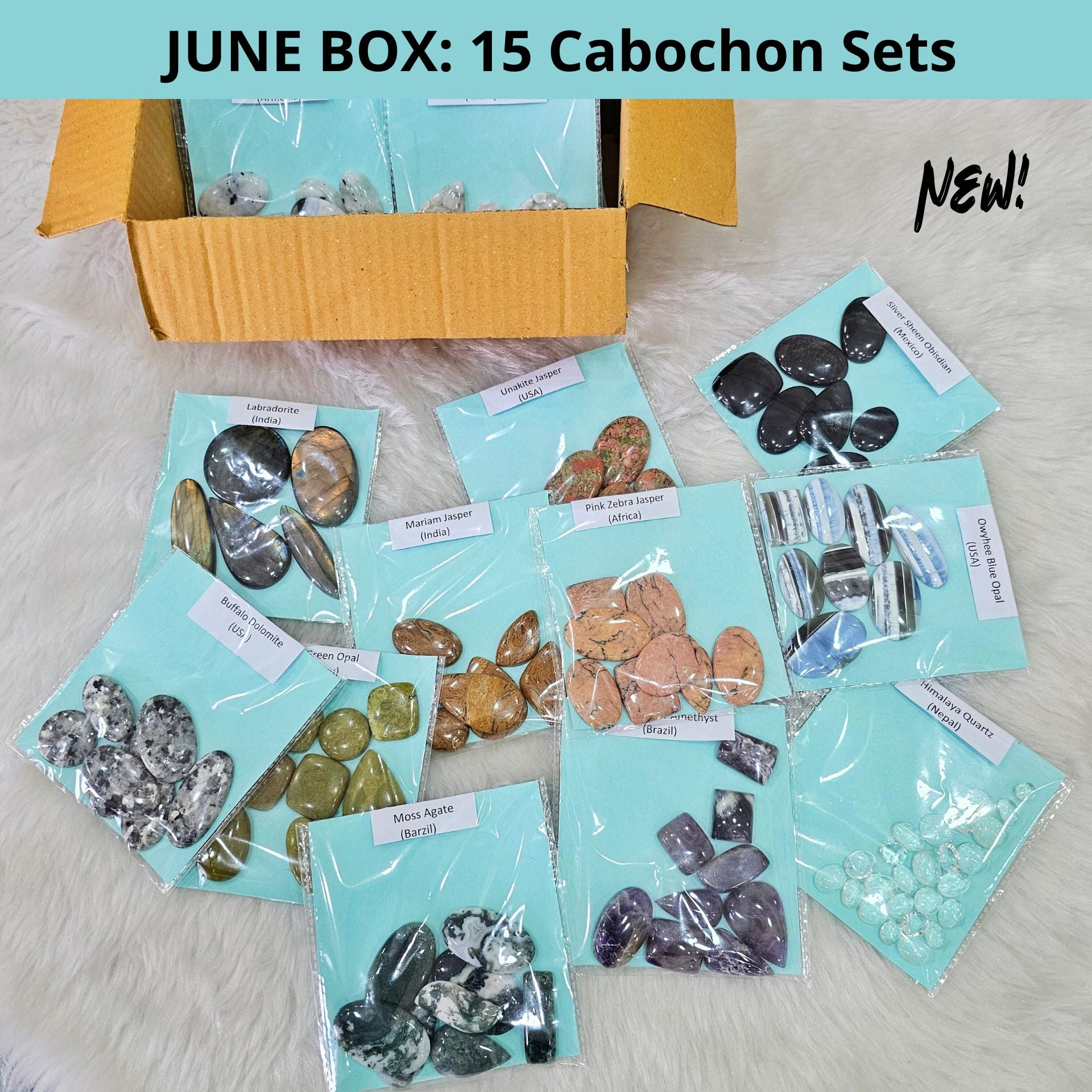15 Sets of Exotic Gemstone cabochons | June Edition Box