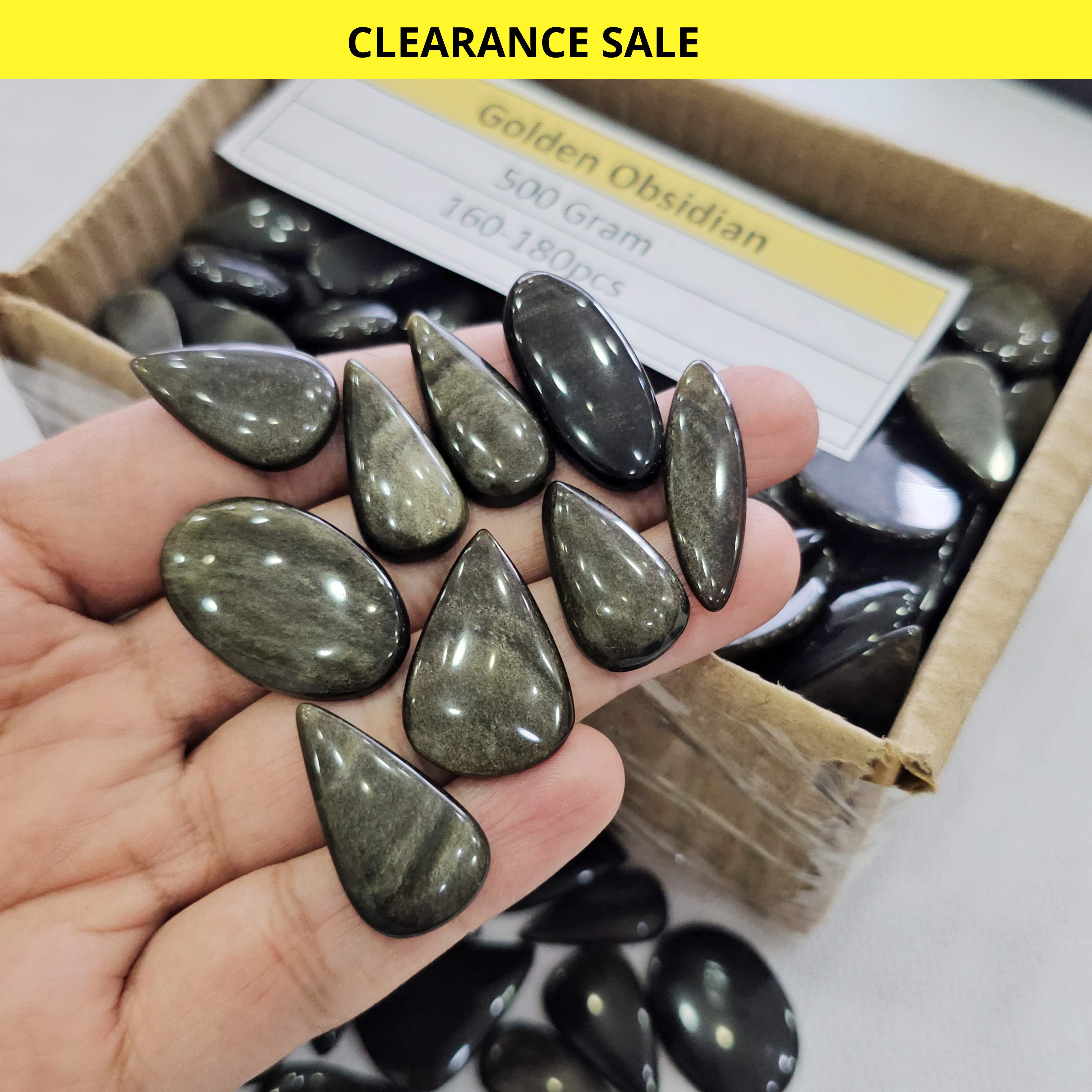500 Grams Natural Golden Obsidian Cabochons | 15–45mm | 160–180 Pcs | Polished Gemstones - The LabradoriteKing
