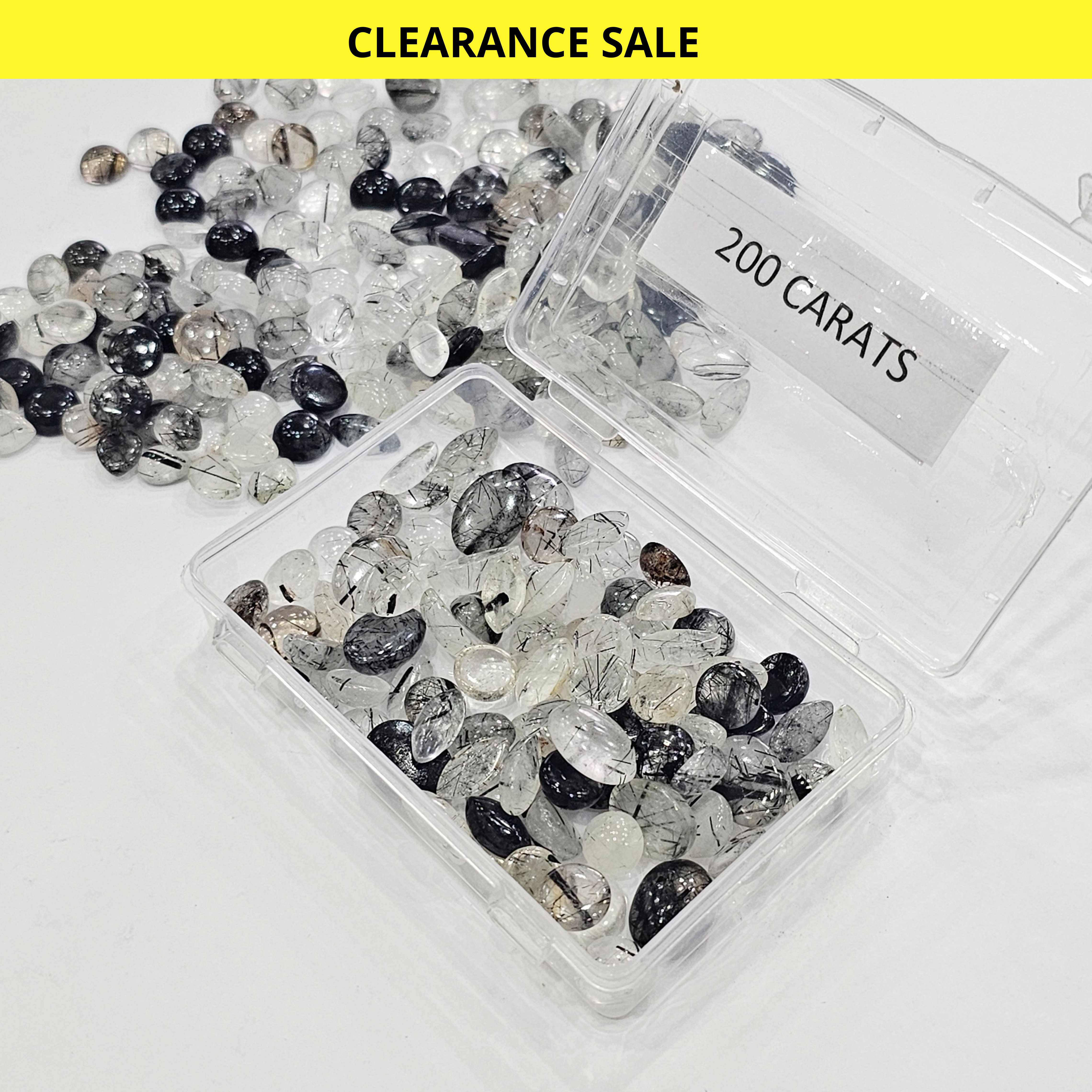 200Cts of Black Rutile Quartz Cabochon | Sizes: 8-16mm | Mix Shape | 60-70Pcs
