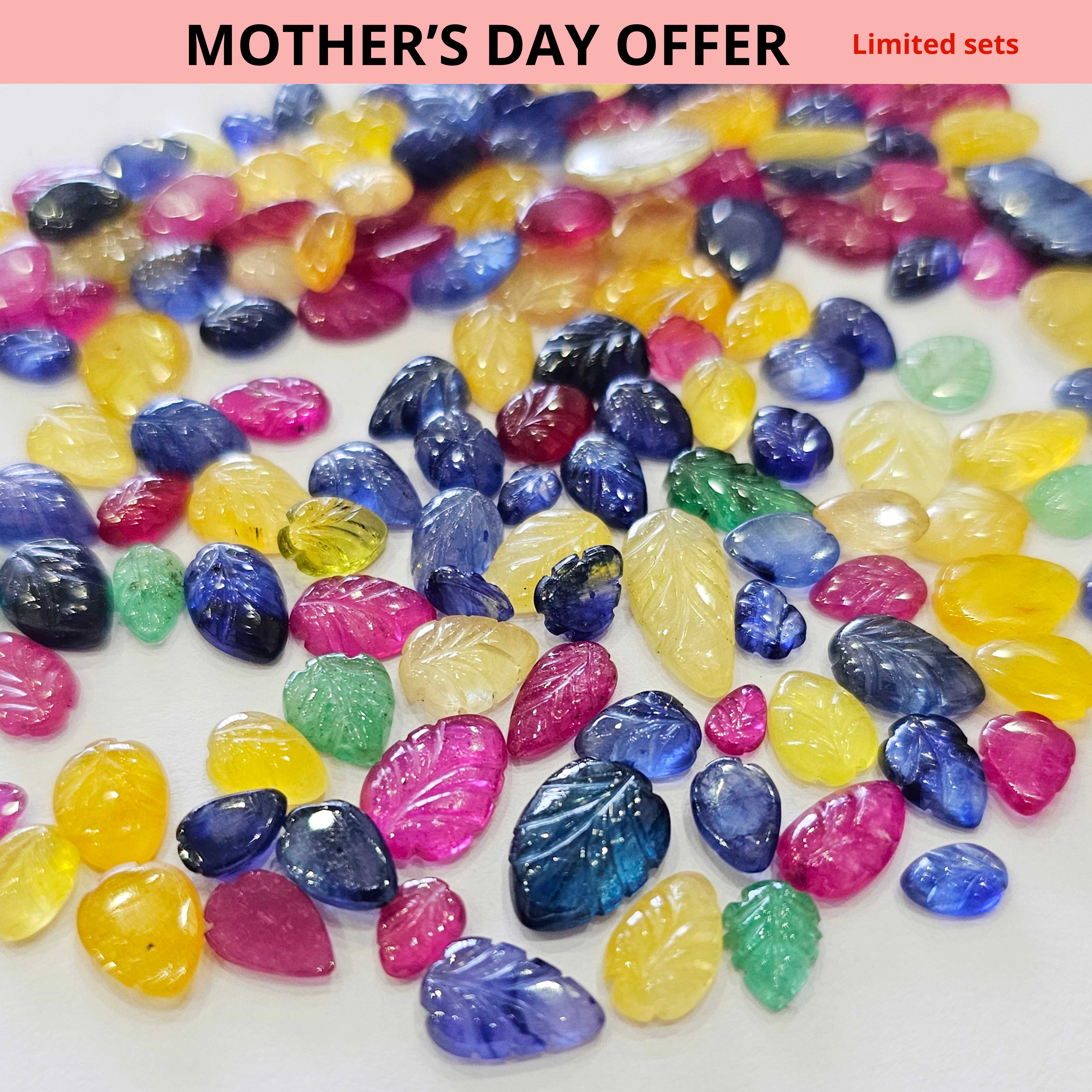 20 Pcs Natural Precious Leaf Carved Gemstones | 7–10mm | Emerald, Ruby and Sapphire - The LabradoriteKing