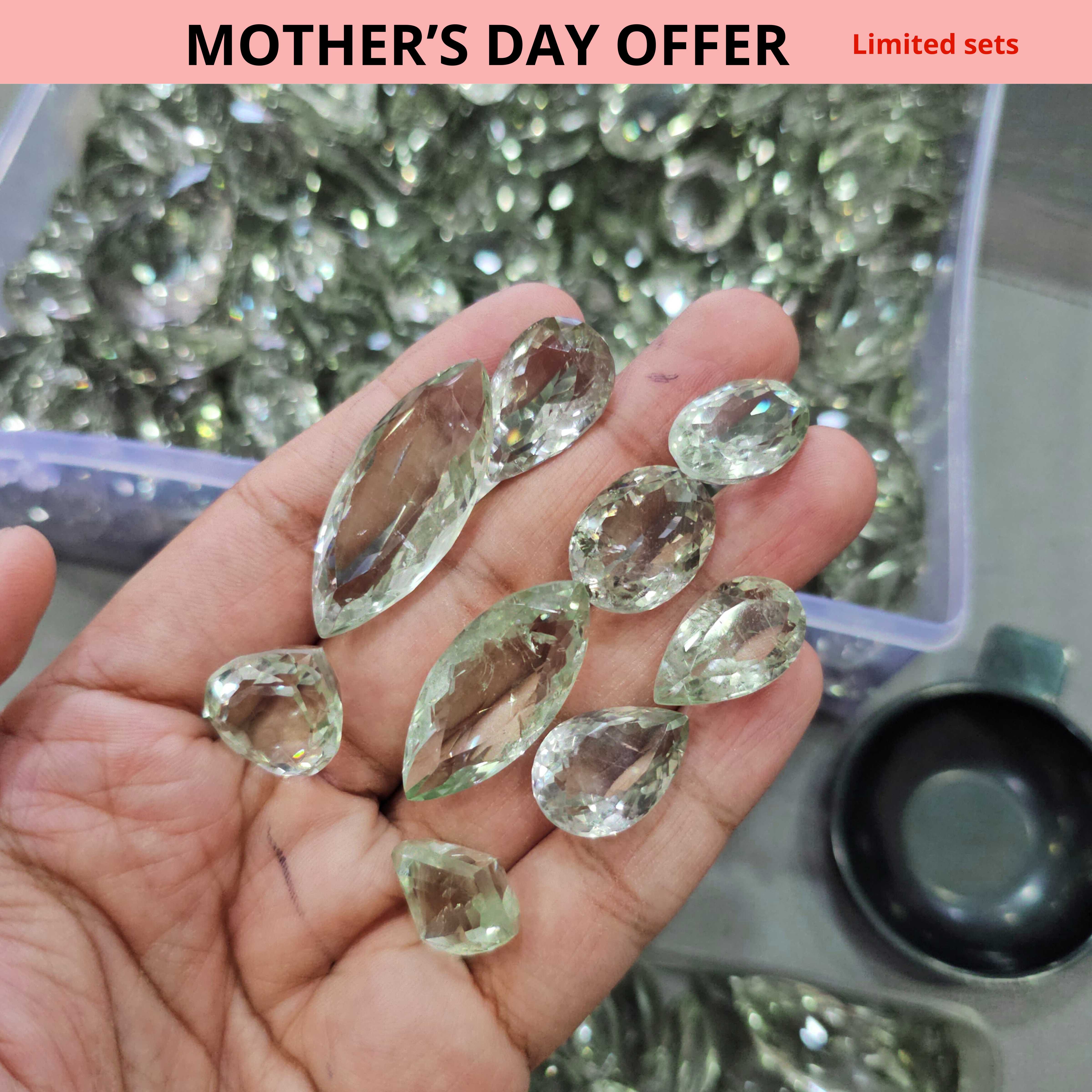 250 Grams of Unheated Prasiolite with inclusions Faceted | 20-40mm | 40-50Pcs - The LabradoriteKing