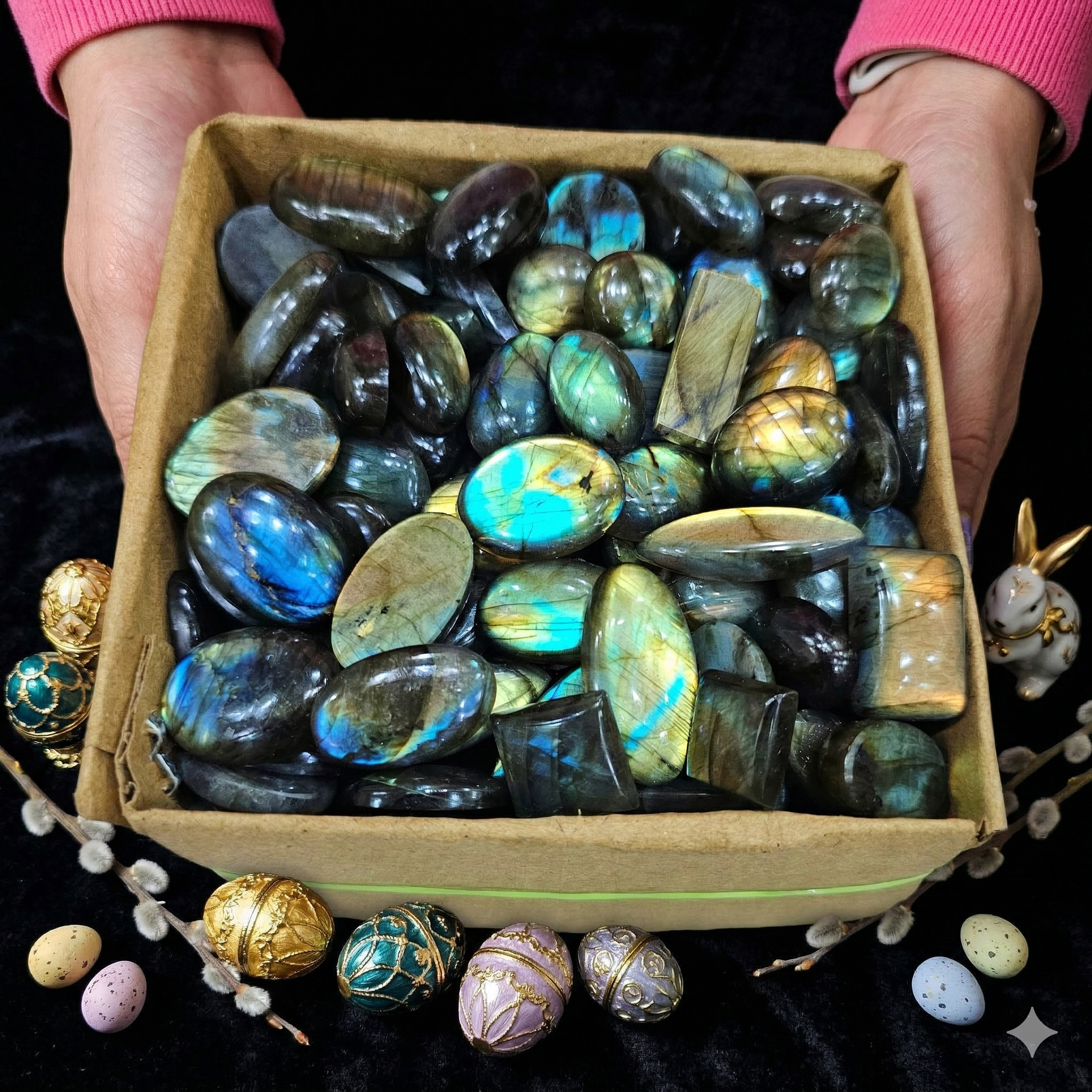150 Pcs of Multi Fire Labradorite Cabochon | 18mm to 25mm size box | Flash in all Pieces - The LabradoriteKing