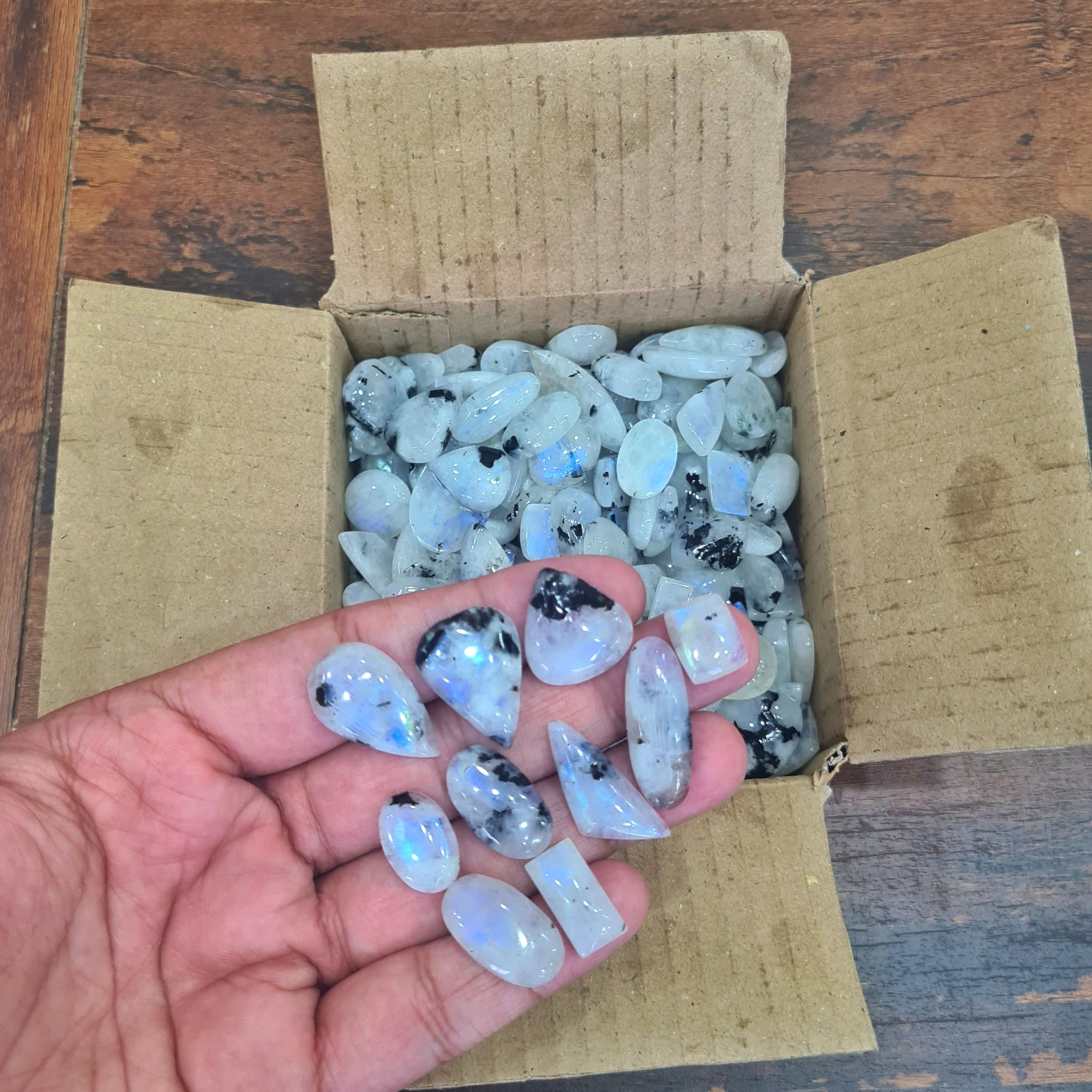 50 Pcs of Rainbow Moonstone /Black Tourmaline cabochons 10-25mm - The LabradoriteKing