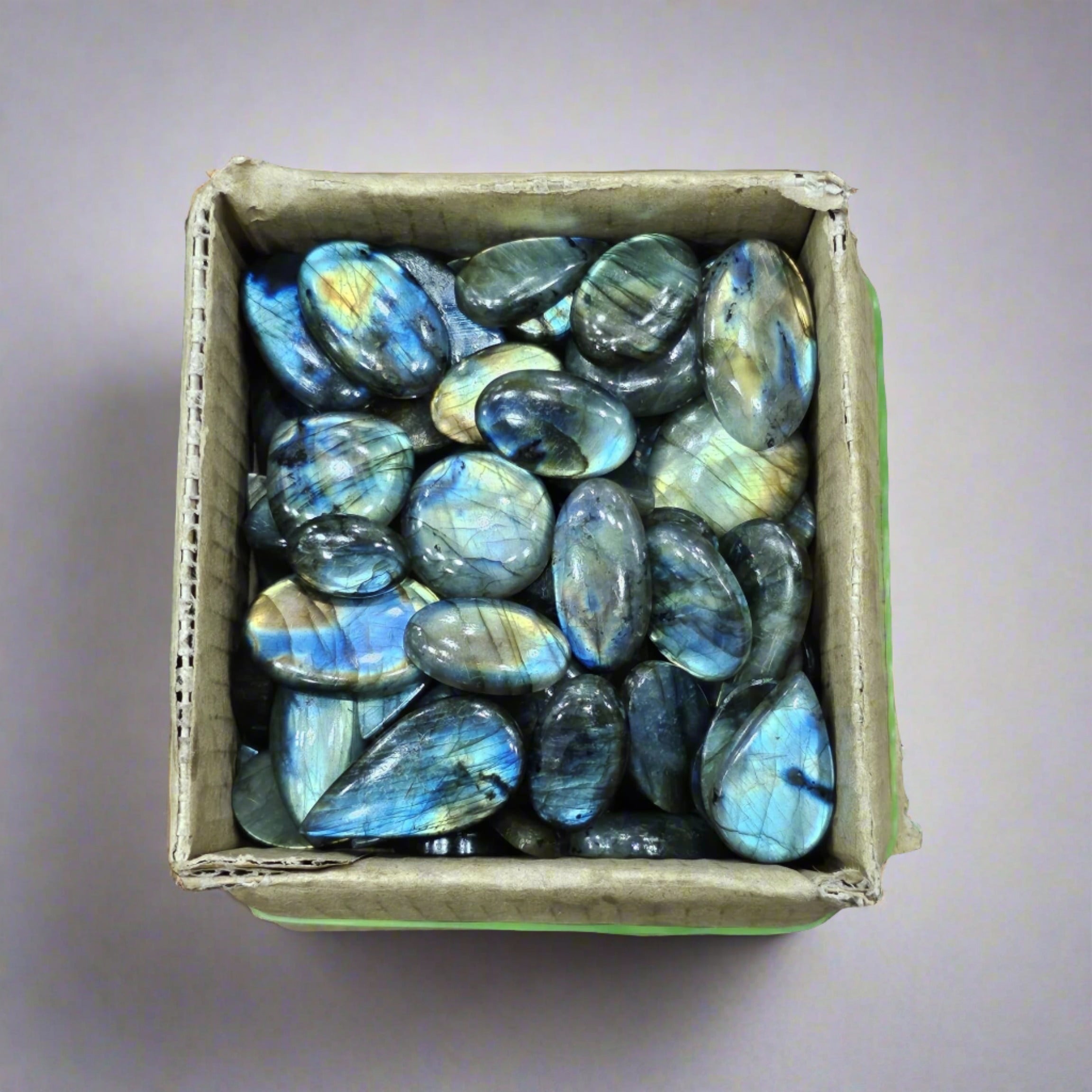 100 Pcs of Multi Fire Labradorite Cabochon | 20mm to 30mm | Flash in all Pieces - The LabradoriteKing