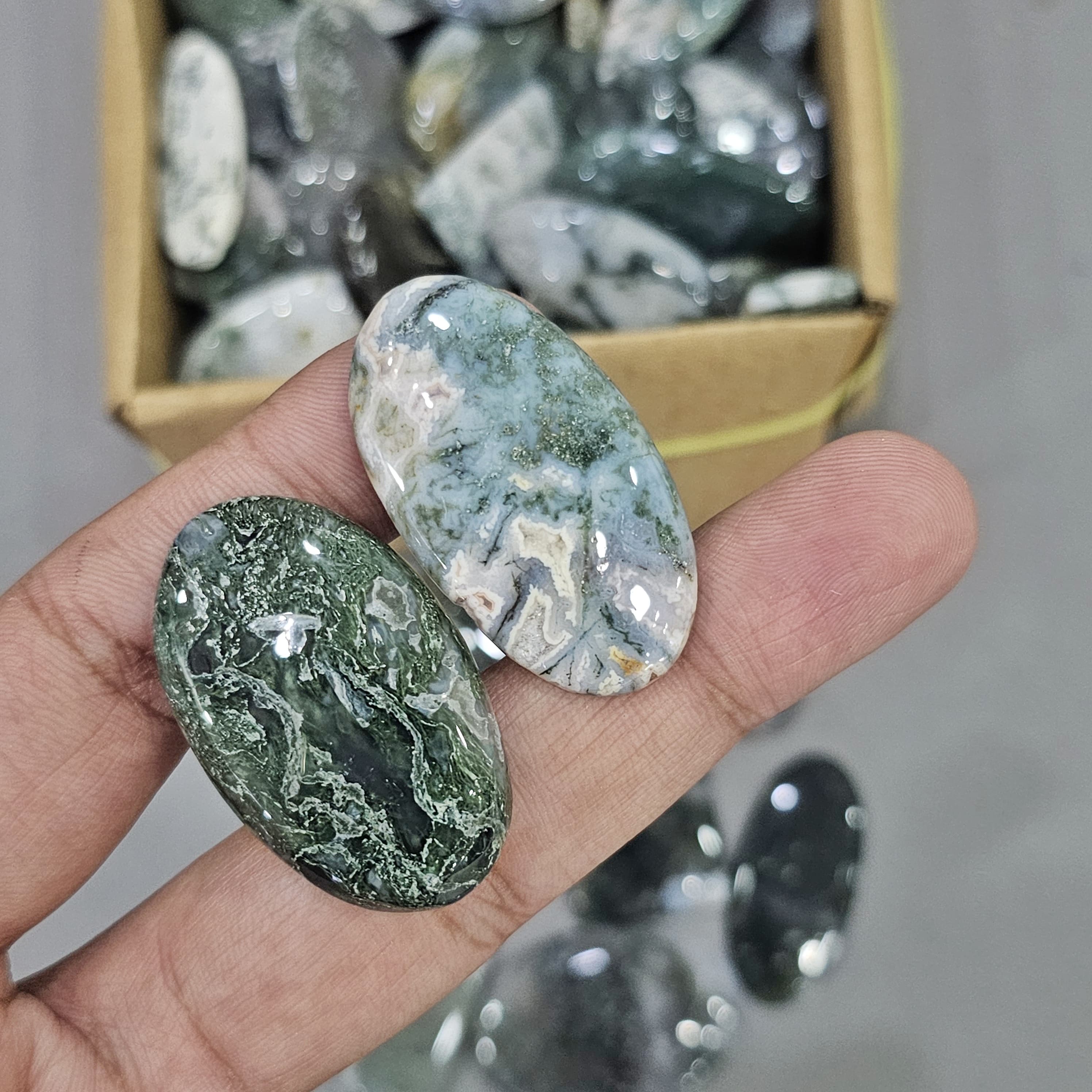 500Gram/1KG Moss Agate Cabochons | 80-100 Pcs | 1" to 3" Inches