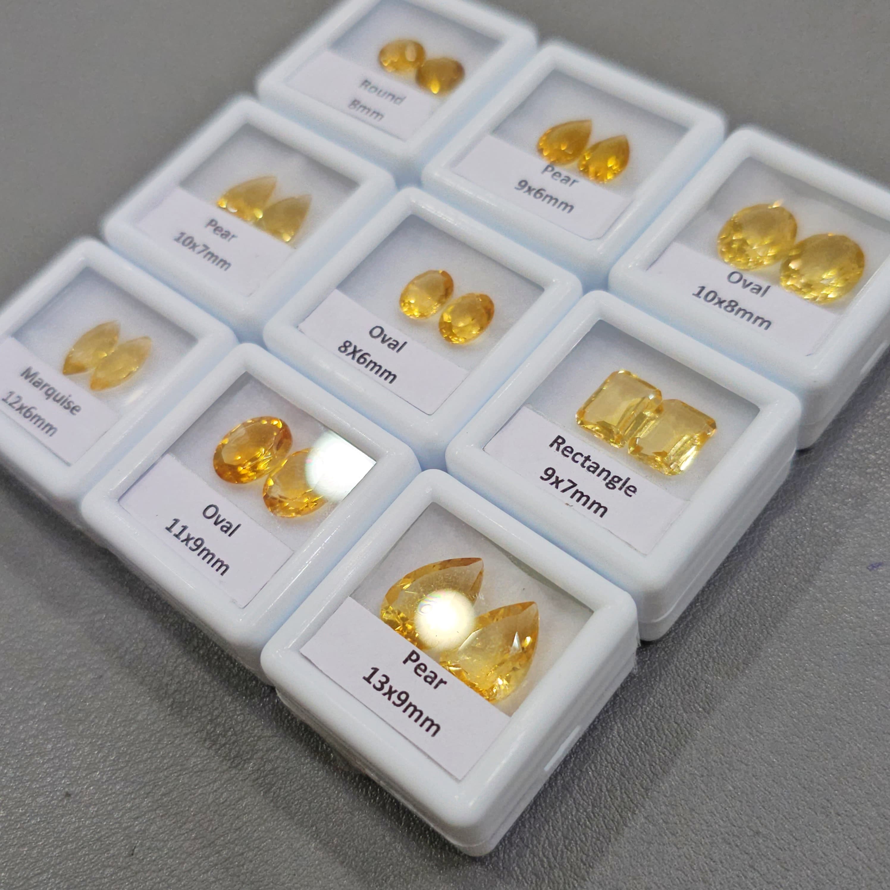 9 Pairs of Natural Citrine Faceted Stones | 8–13mm | Golden Yellow Sparkling Gems
