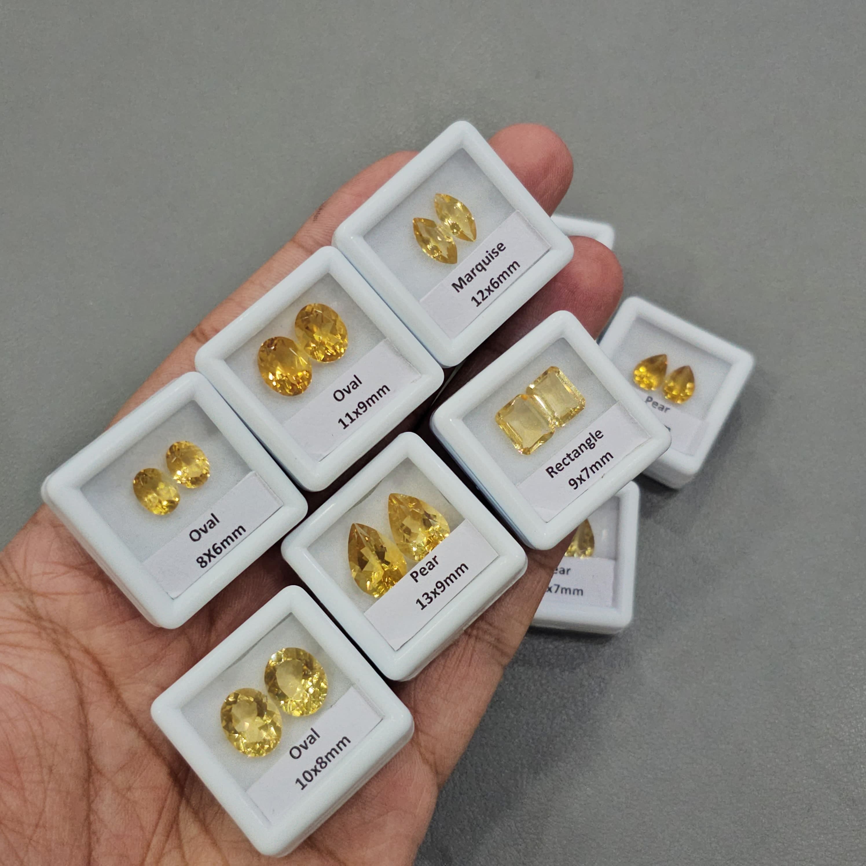 9 Pairs of Natural Citrine Faceted Stones | 8–13mm | Golden Yellow Sparkling Gems