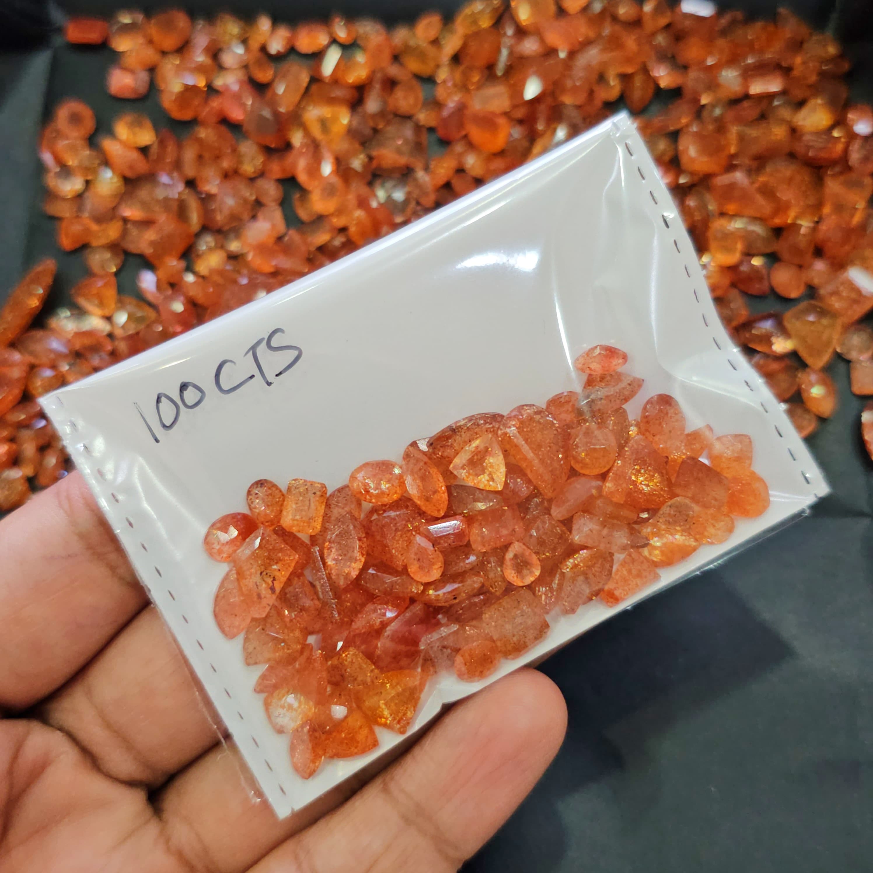 100 Carats Natural Sunstone Faceted Lot | Tanzania Origin | 100 Pcs Approx | 5mm–15mm - The LabradoriteKing
