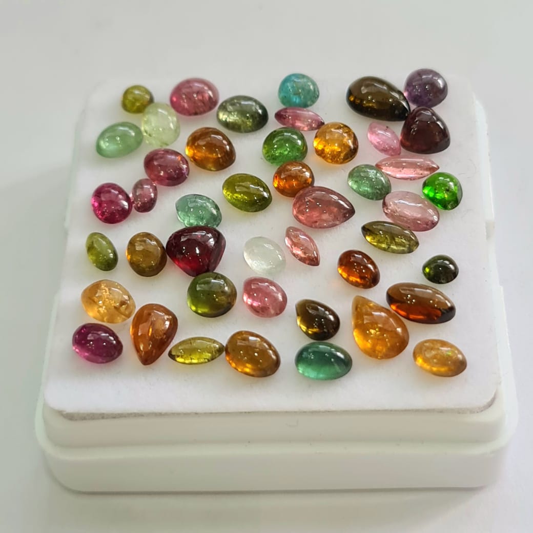 45 Pcs Natural Multi Tourmaline Cabochon | Mix | Size: 3-8mm - The LabradoriteKing