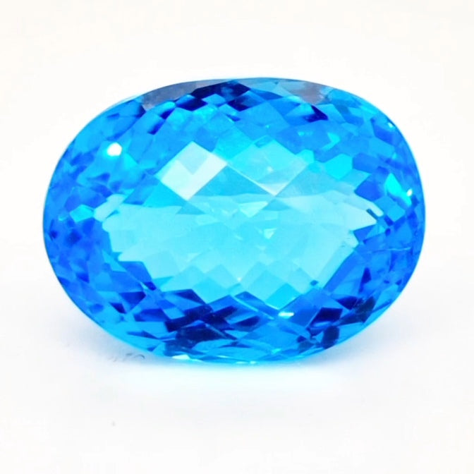 Natural Swiss Blue Topaz Checker Cut | Oval | 18x13mm - The LabradoriteKing