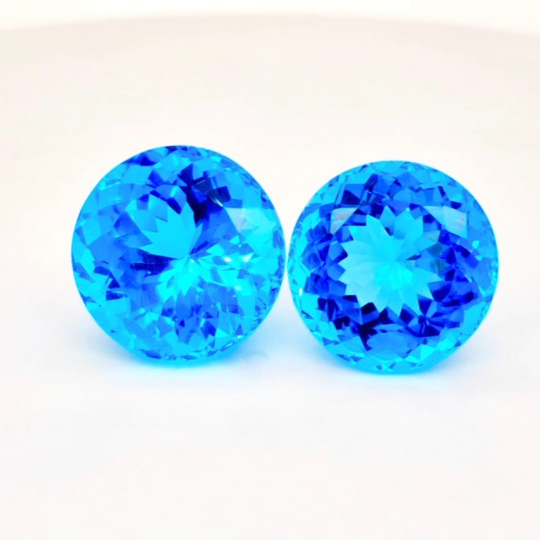 2pcs Natural Swiss Blue Topaz Faceted | Round | 20mm - The LabradoriteKing
