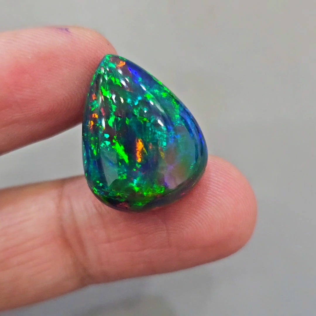 Ethiopian Black Smoked Opal Cabochon | Pear | Size: 23x18mm - The LabradoriteKing