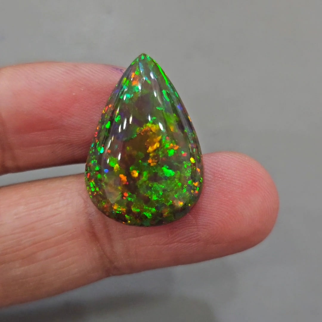 Ethiopian Black Smoked Opal Cabochon | Pear | Size: 26x17mm - The LabradoriteKing