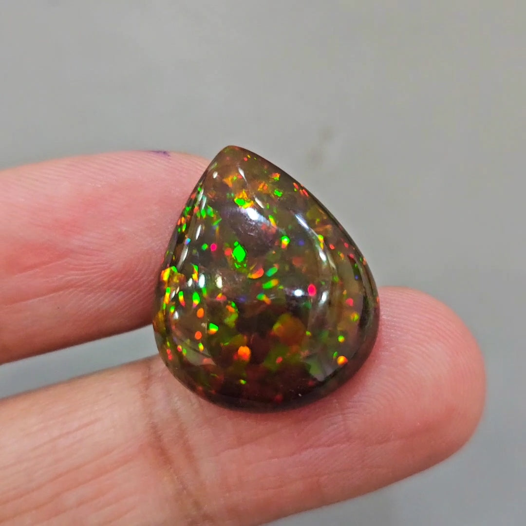 Ethiopian Black Smoked Opal Cabochon | Pear | Size: 23x19mm - The LabradoriteKing
