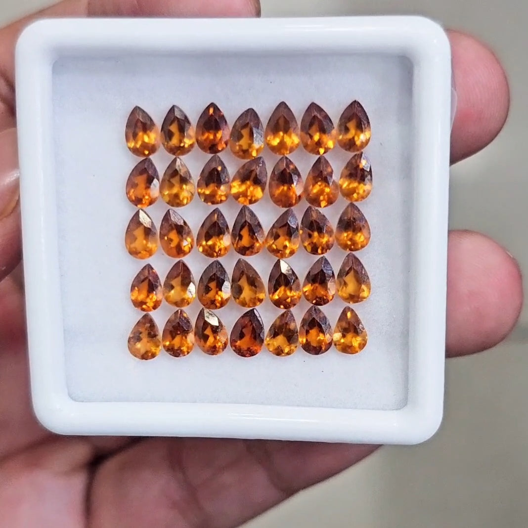 30 Pcs Of Natural Hessonite Garnet Faceted | Paer | Size:6x4mm - The LabradoriteKing