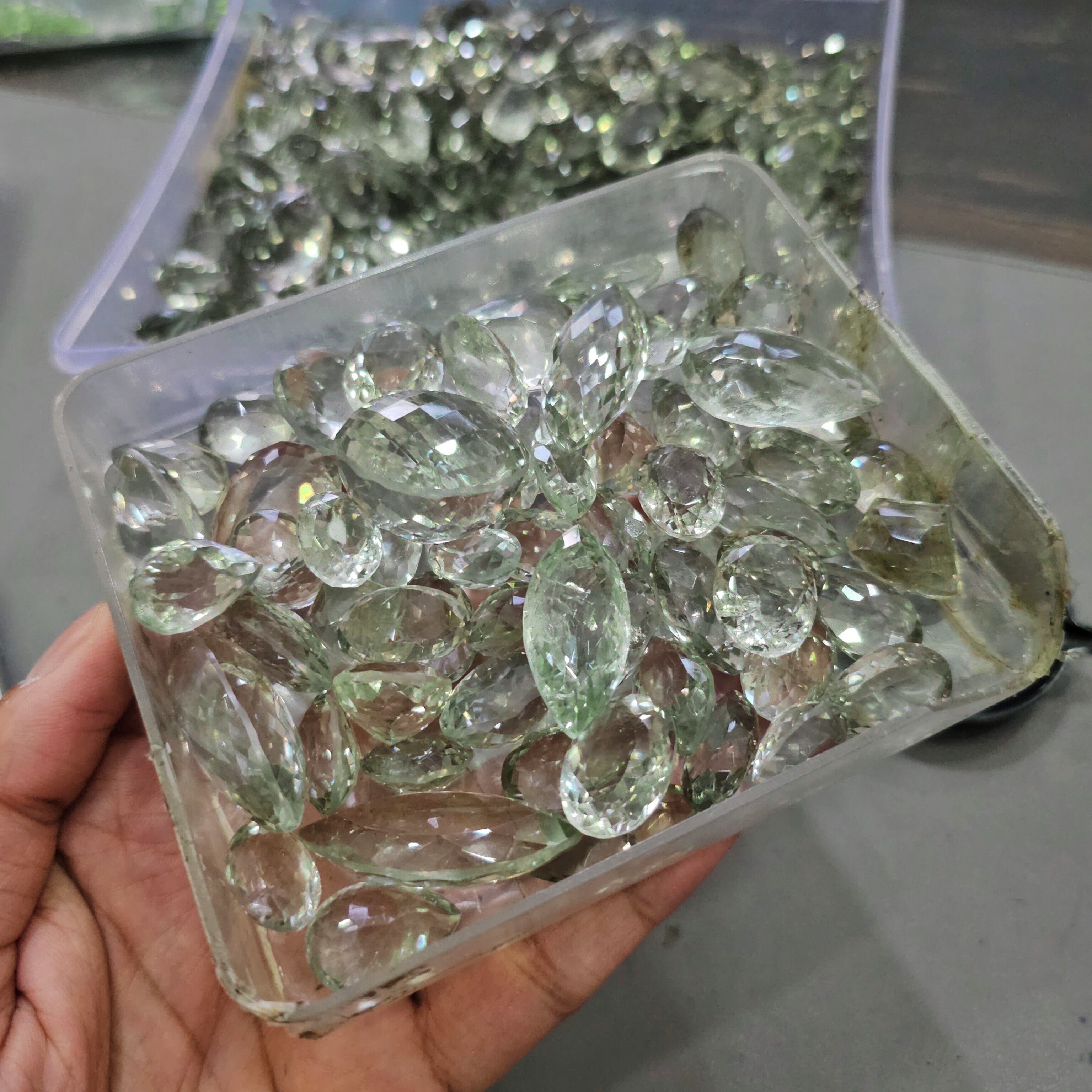250 Grams of Unheated Prasiolite with inclusions Faceted | 20-40mm | 40-50Pcs - The LabradoriteKing