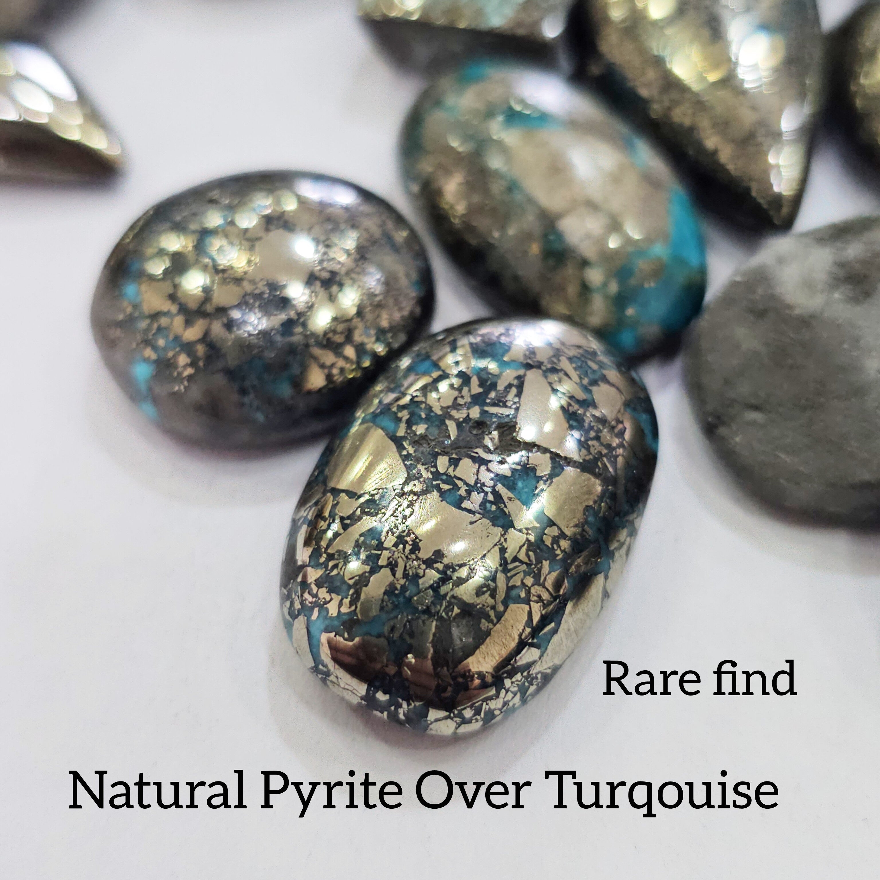 100 Gram sof Natural Pyrite Over Turqouise Cabochons |15-18 Pcs | 15-30mm