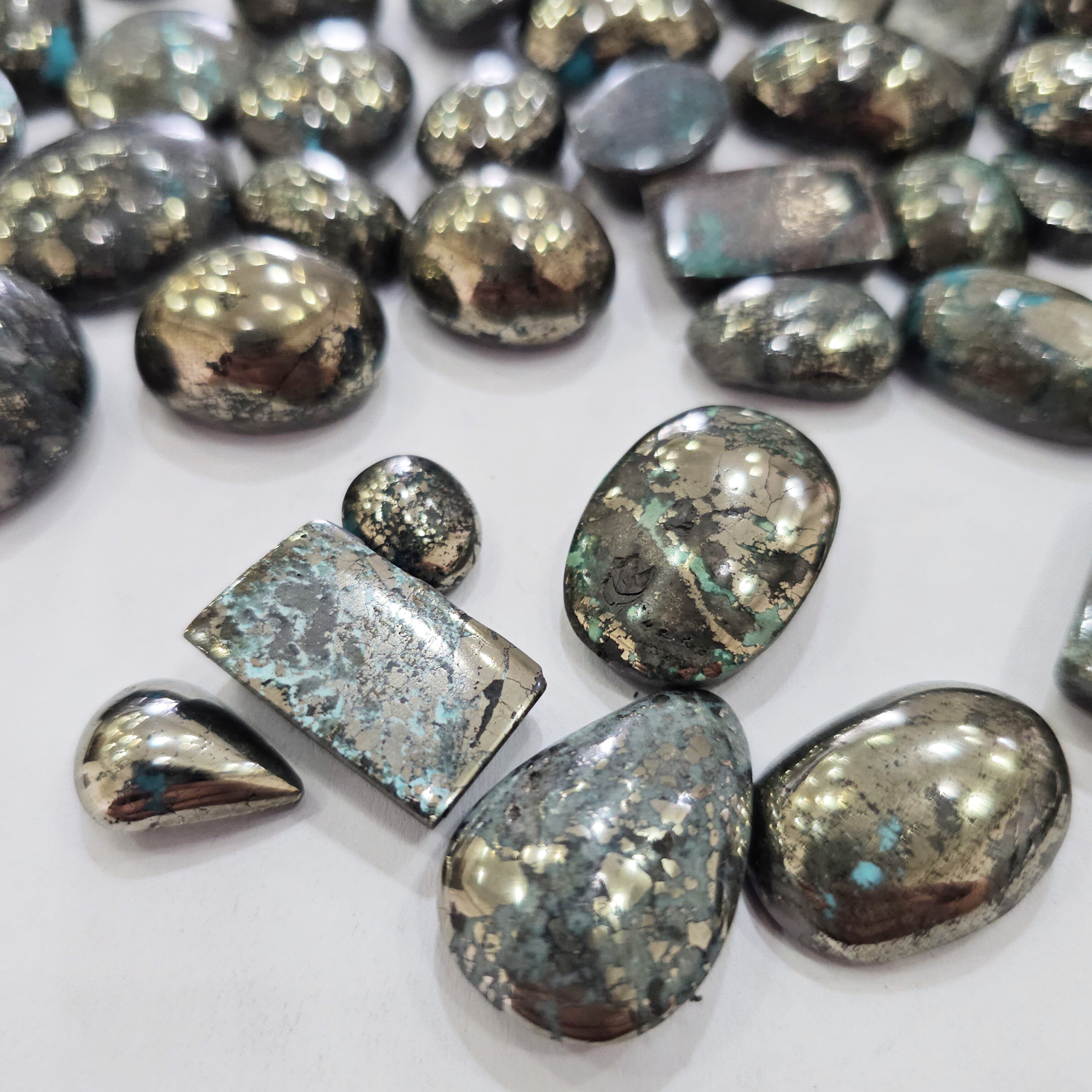100 Gram sof Natural Pyrite Over Turqouise Cabochons |15-18 Pcs | 15-30mm